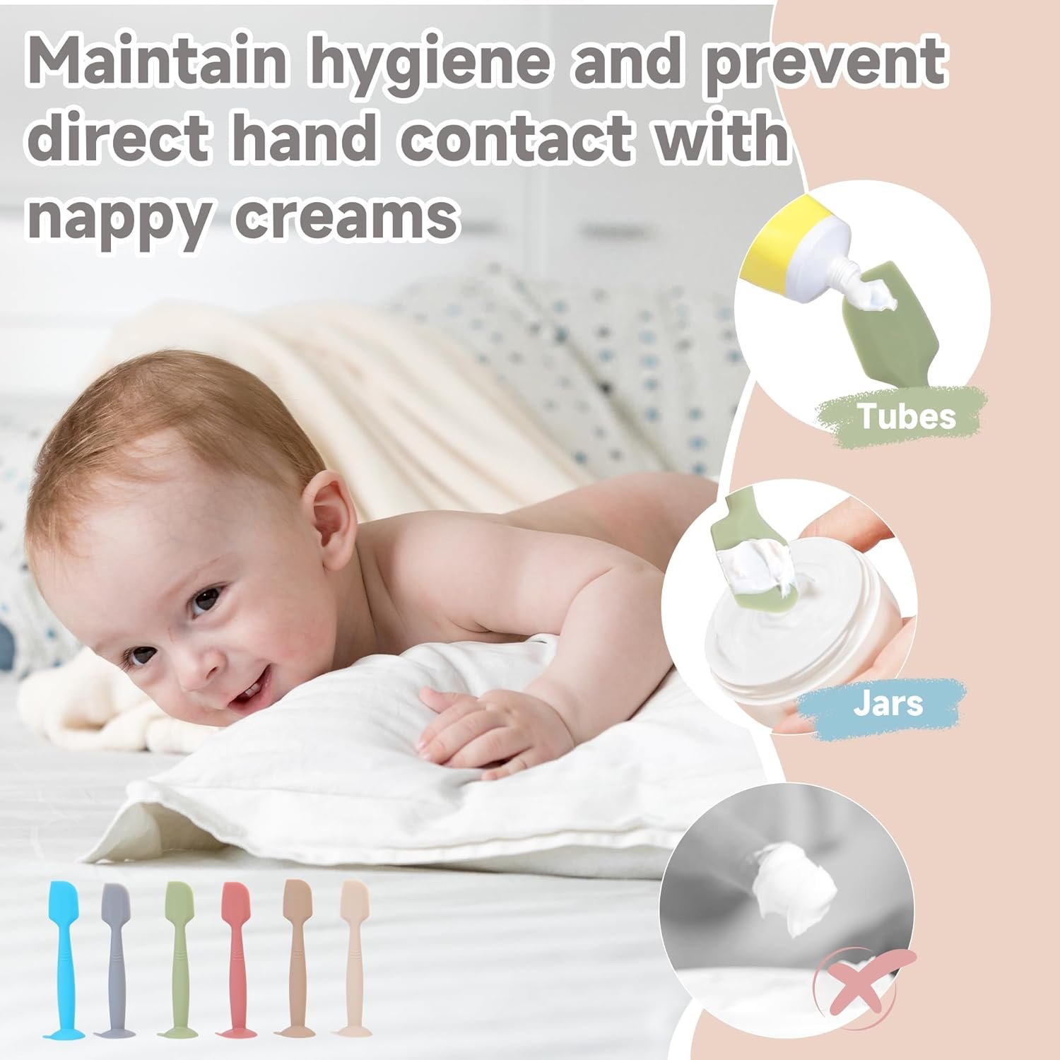 Baby Diaper Cream Spatula Applicator 3 Pack Butt Paste Spatula Soft Silicone,Diaper Rash Cream Applicator, Baby Essentials Must Haves Newborn Stuff (Red Green Grey) - Image 5