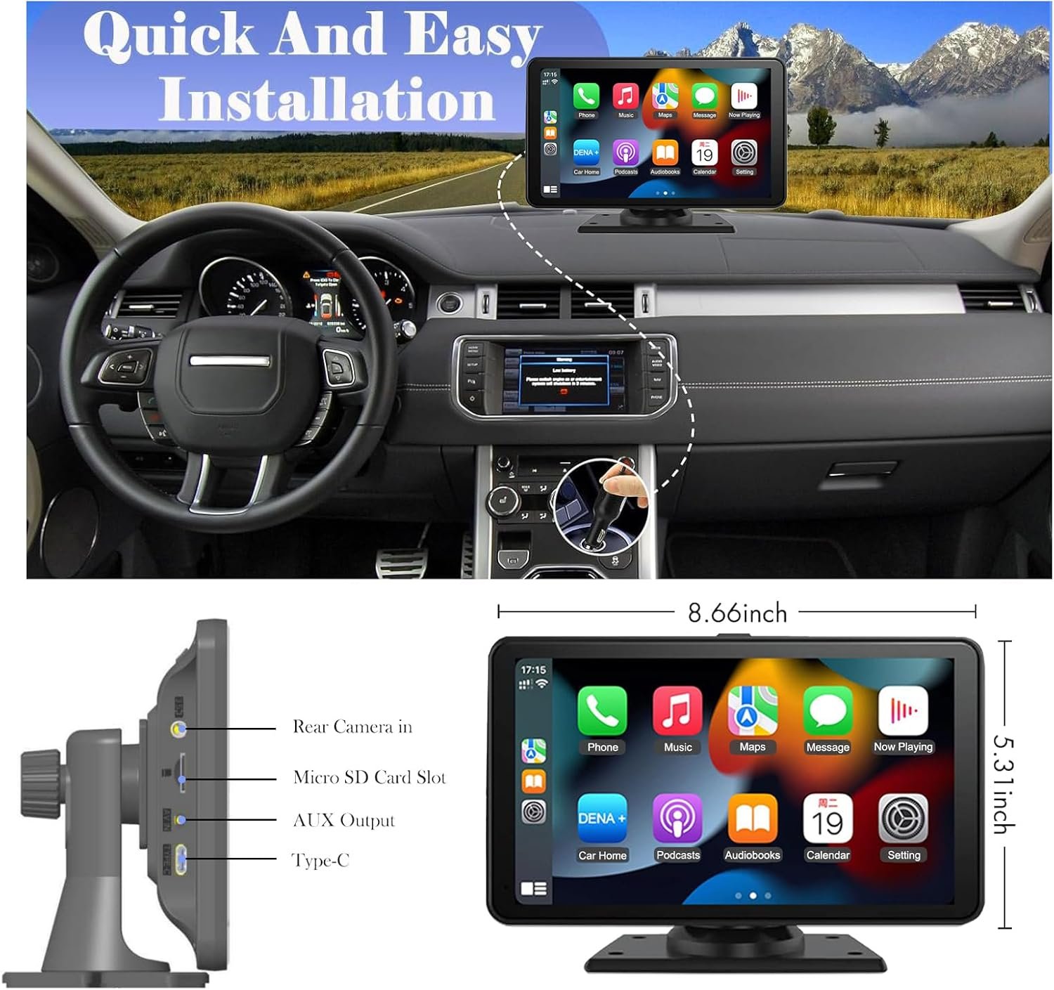 Wireless Carplay Screen for Car - 7" HD Portable Touch Screen Car Stereo Compatable with Apple Carplay & Android Auto, GPS Navigation/Voice Control/Bluetooth/AUX/FM for All Vehicles - Image 4