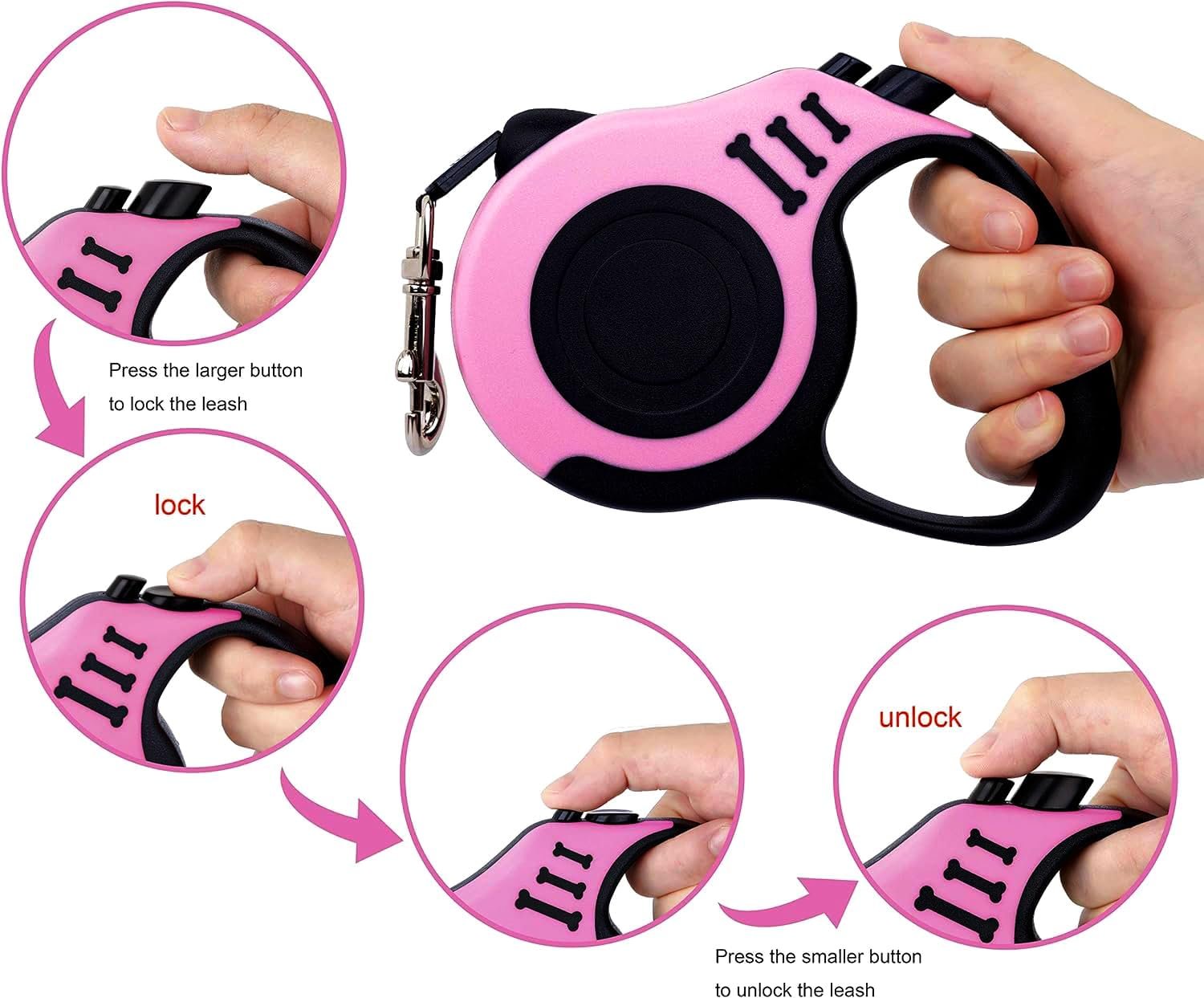 PETIMP Retractable Dog Leash Lightweight 16FT Leash, with Folding Bowl,Dispenser,Waste Bags, for Small Medium Dogs(Pink) - Image 5