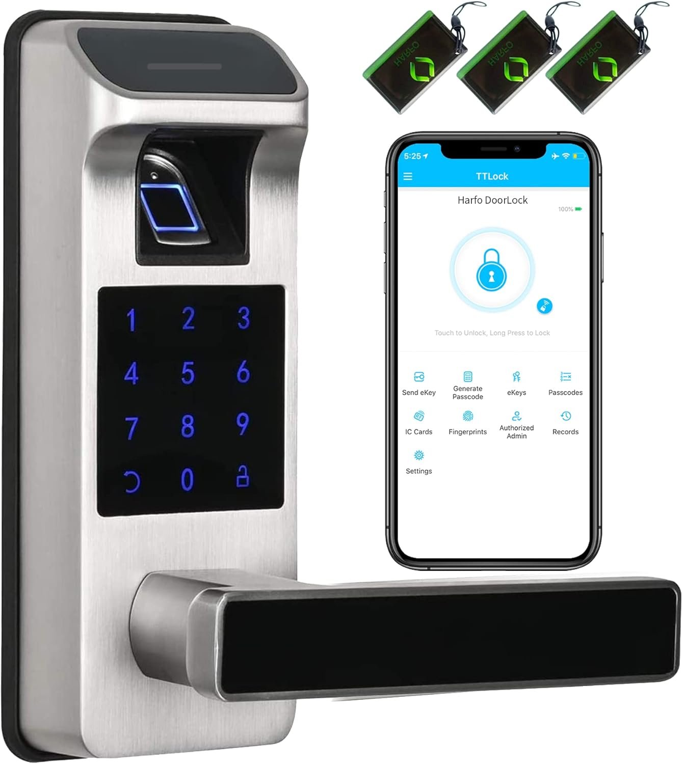 Harfo Smart Door Lock, Heavy Duty Keyless Entry Door Lock, Fingerprint Door Lock, Door Locks with Keypads, Full App Control Digital Door Lock, Keypad Lock Electronic Door Lock(Satin Nickel) - Image 2