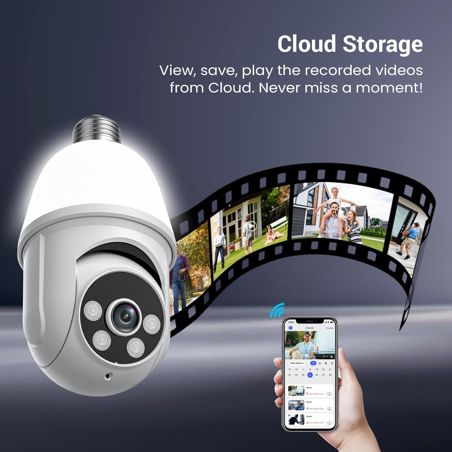 1080P Light Bulb Security Camera, 2.4GHz WiFi Only, 2-Way Talk, Color Night Vision, AI Human Detection for Indoor/Outdoor Home Security (with LED Bulb), Cloud Storage Sold Separately - Image 7