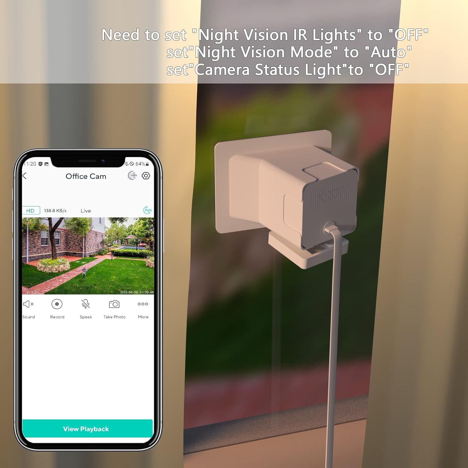 Angled Window Mount for Wyze Cam v4 Cam V3 , 20 Degrees Tilt ( Up/Down/Left/Right ), Through Window Use Cam v4 v3, Helps You Watch Front Yard and Driveway (White/Pack of 1) - Image 6