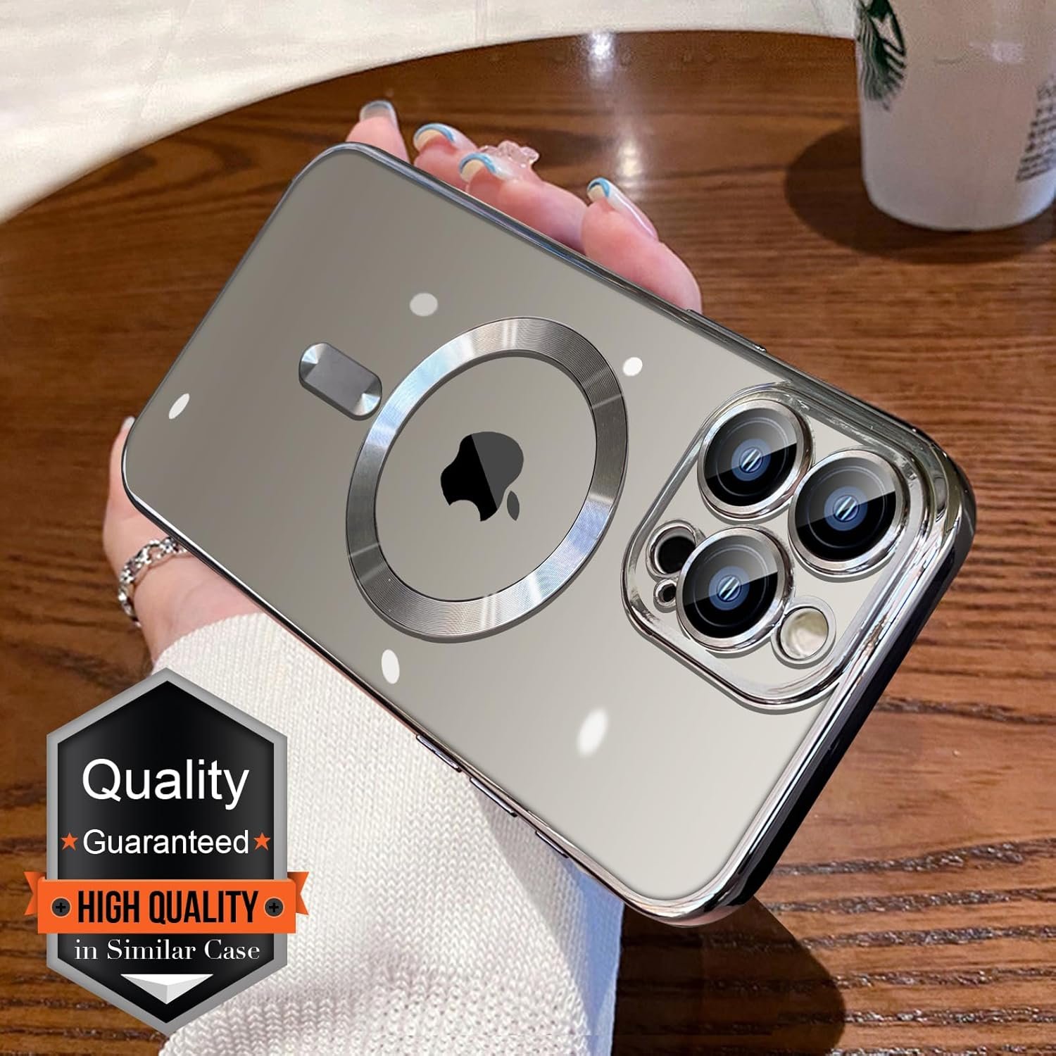 for iPhone 15 Pro Max Case Magsafe, Magnetic Clear Phone Case with Screen Protector and Camera Cover, Transparent Electroplated Case for Women/Girl/Men (Natural Titanium) - Image 3