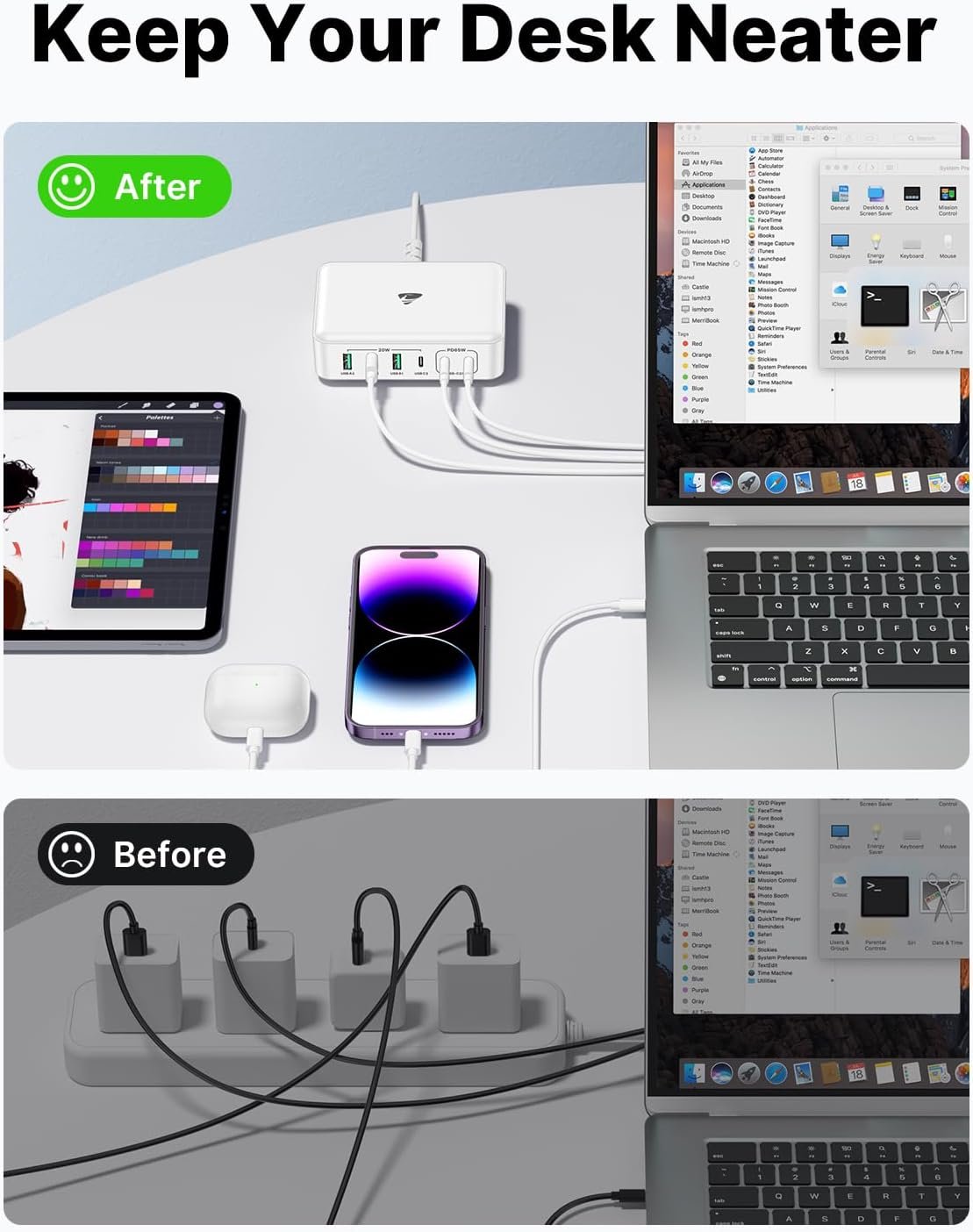 USB C Charger Block, 165W GaN 6 Port USB C Charging Station PD USB C and QC USB A Wall Charger Power Adapter Plug Cube, Fast USB C Charger for iPhone 15 14 Pro Max, MacBook Pro, iPad, Samsung S24/23 - Image 7