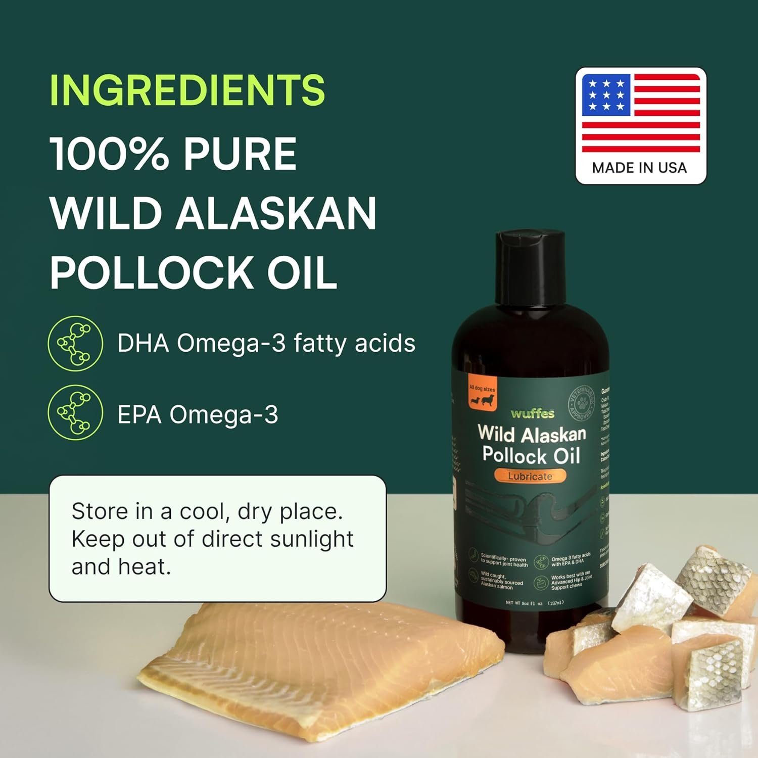 Wuffes Wild Alaskan Pollock Oil for Dogs - Natural EPA & DHA Fatty Acids, Omega 3 for Canines, Supports Healthy Skin and Coat, Joint Nutrition, and Immune System - 100% Pure Fish Oil for Pets - 8 Oz - Image 4