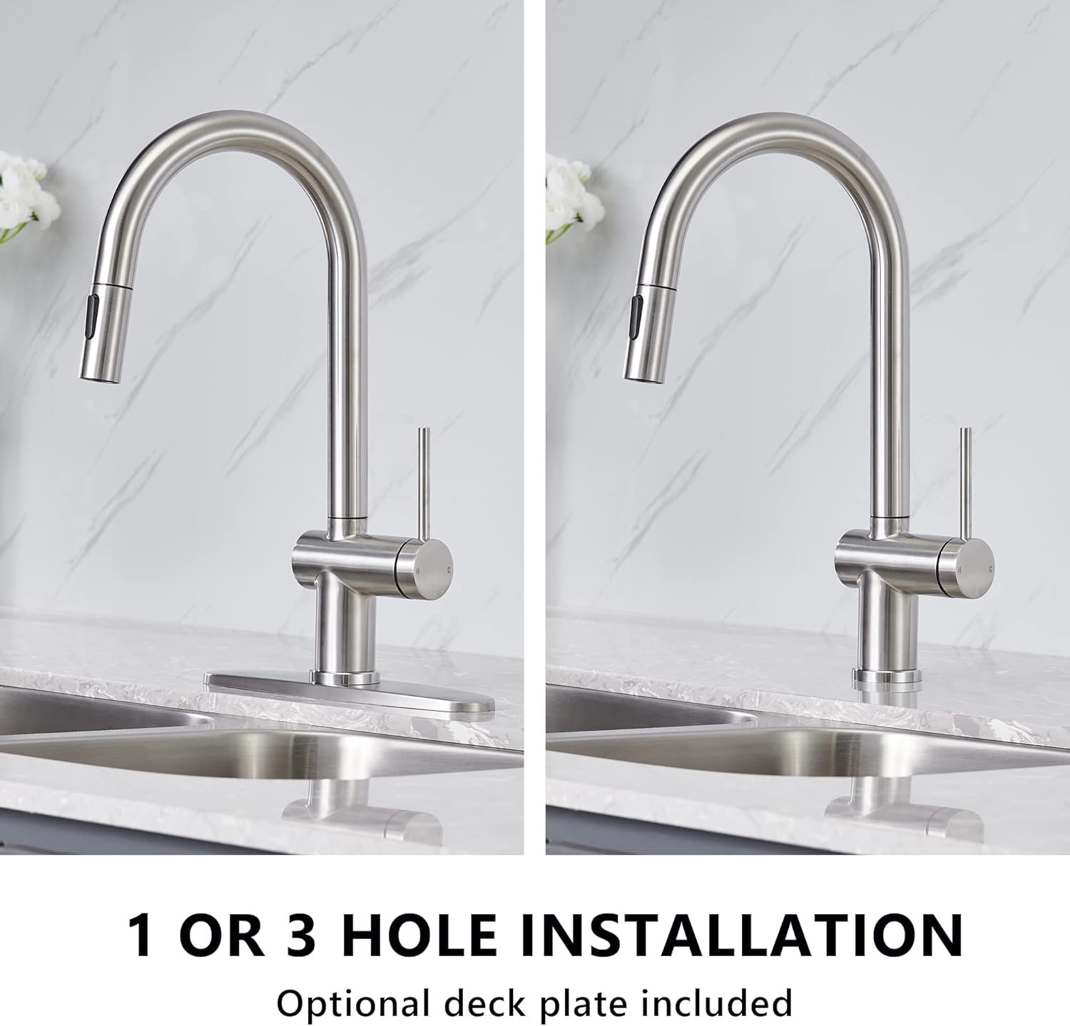Kitchen Faucet with Pull Down Sprayer, Modern Stainless Steel Single Handle Kitchen Sink Faucet, Single Hole Kitchen Faucet with 10" Deck Plate (Brushed Nickel) - Image 5