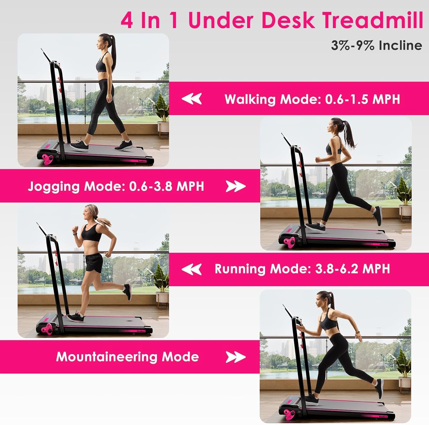 Walking Pad Treadmill with Incline and Lights, Under Desk Treadmill with Incline for Home Office, 3 in 1 Portable Treadmill with LED Display and APP - Image 3