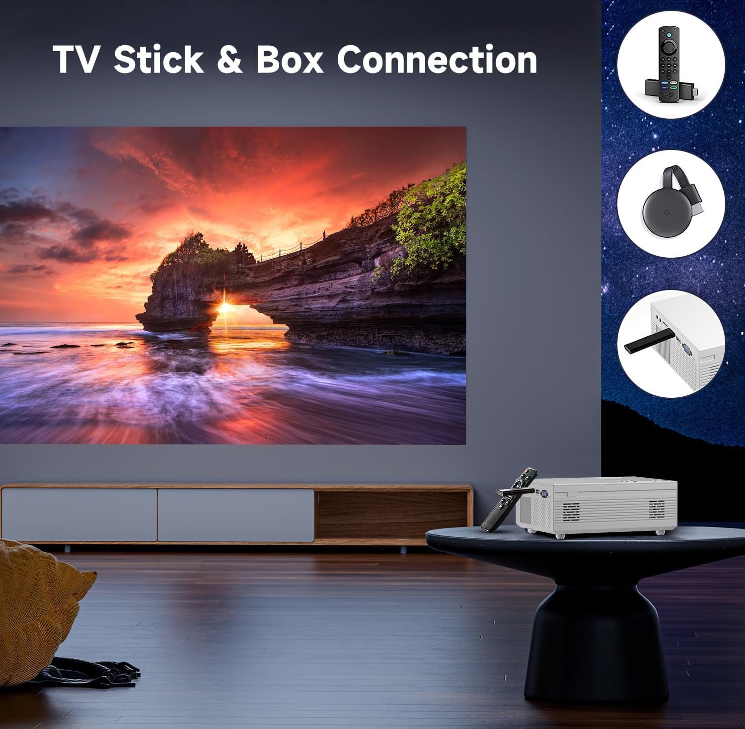 SGV Projector, New Portable Mini Projector, Full HD 1080P Home Cinema Video Projector for Home Bedroom, Compatible with HDMI/USB/AV/Smartphone/TV Stick/Laptop - Image 5