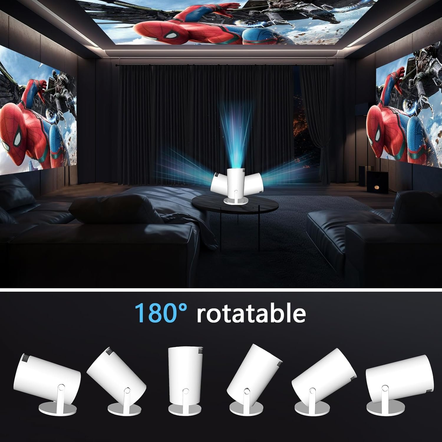 Mini Projector Android 11.0, WiFi Bluetooth 1080P Support Smart Projector, Auto Keystone, 180 Degree Rotation, Home Video Projector, Compatible with Smartphone, HDMI,USB,Fire Stick, PS5 - Image 7