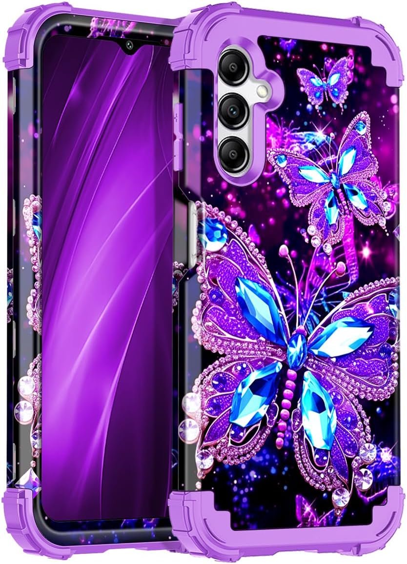 Miqala for Galaxy A14 5G Case,Glow in The Dark Three Layer Heavy Duty Shockproof Full Protection Hard Plastic Bumper+Soft Silicone Protective Case for Samsung Galaxy A14 5G 6.6 inch,Dark Butterfly - Image 2