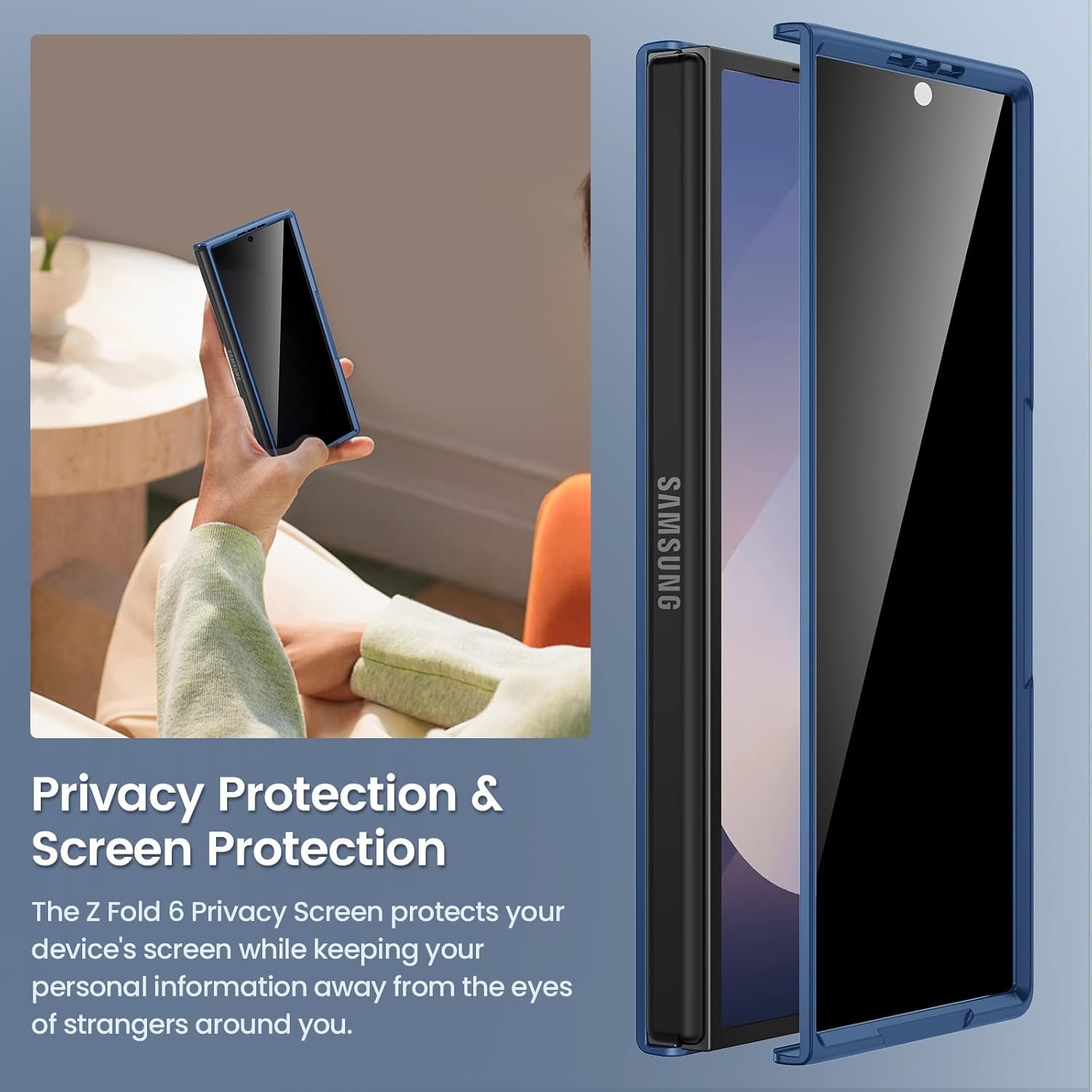 Maxdara for Samsung Z Fold 6 Case, with Privacy Tempered Glass Screen Protector & Support Wireless Charging Protective Phone Cover for Samsung Galaxy Z Fold 6 5G (Blue) - Image 8