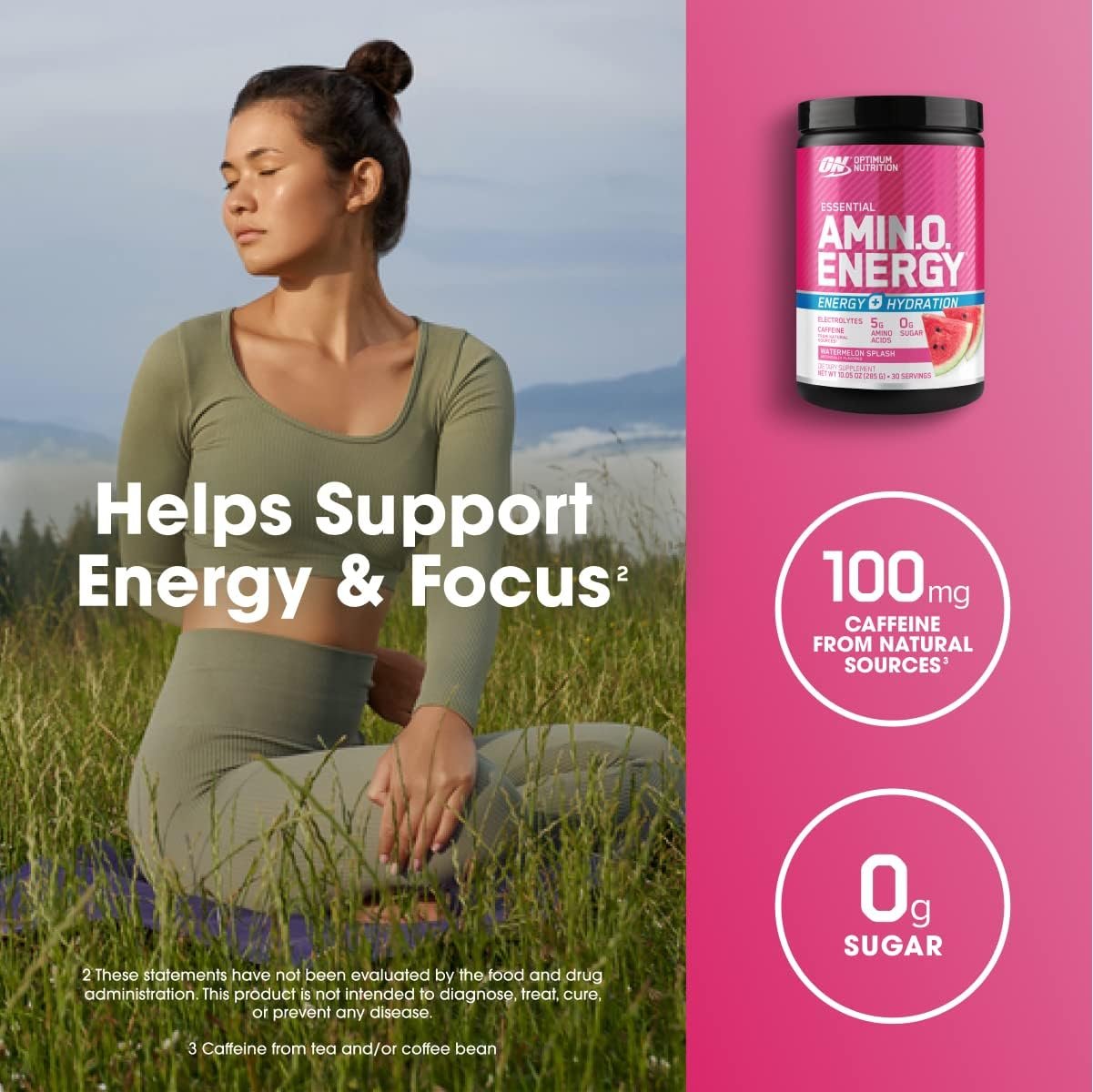 Optimum Nutrition Amino Energy Powder Plus Hydration, with BCAA, Electrolytes, and Caffeine, Watermelon Splash, 30 Servings (Packaging May Vary) - Image 4