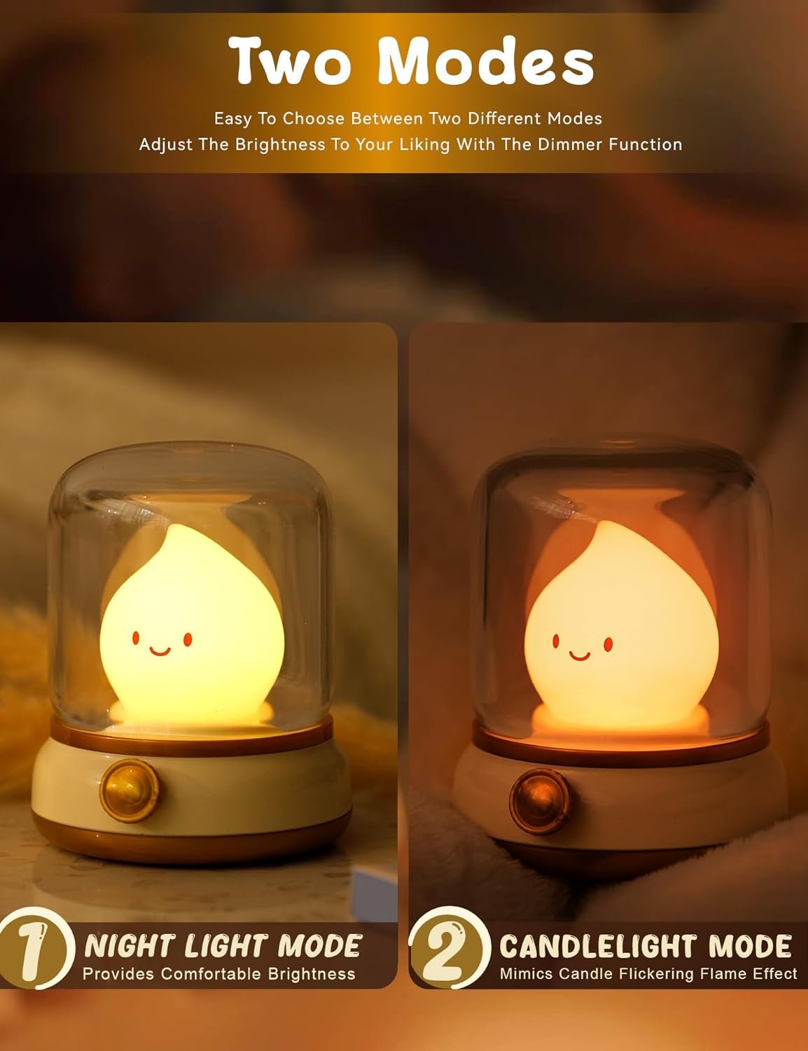 Flameless Candles Lamp, Led Candles,Candle Warmer Lamp, Cute Kerosene Lamp,Silicone Flame Amber Light,Adjustable Dimmable Rechargeable Night Light for Kids,Girls,Teenager Kids Bedroom - Image 3