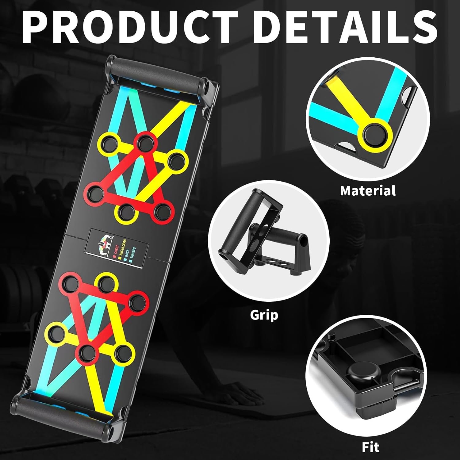 Multi-Functional Push-Up Plate with 4 Color Zones and 16 Holes. Portable and Foldable Push-up Board with Handle for Muscle Building and Strength Training - Image 3