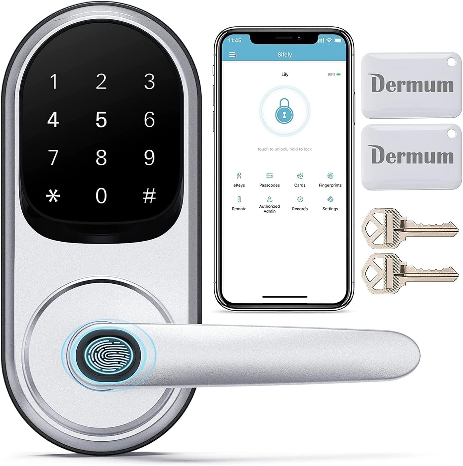 Dermum Smart Lock, Fingerprint Door Lock, Keyless Entry Door Lock, Keyless Door Lock, Smart Door Lock, Smart Lock with Handle, Keypad Door Lock, Door Lock with Keypad, Digital Door Lock (Smart Lock) - Image 2