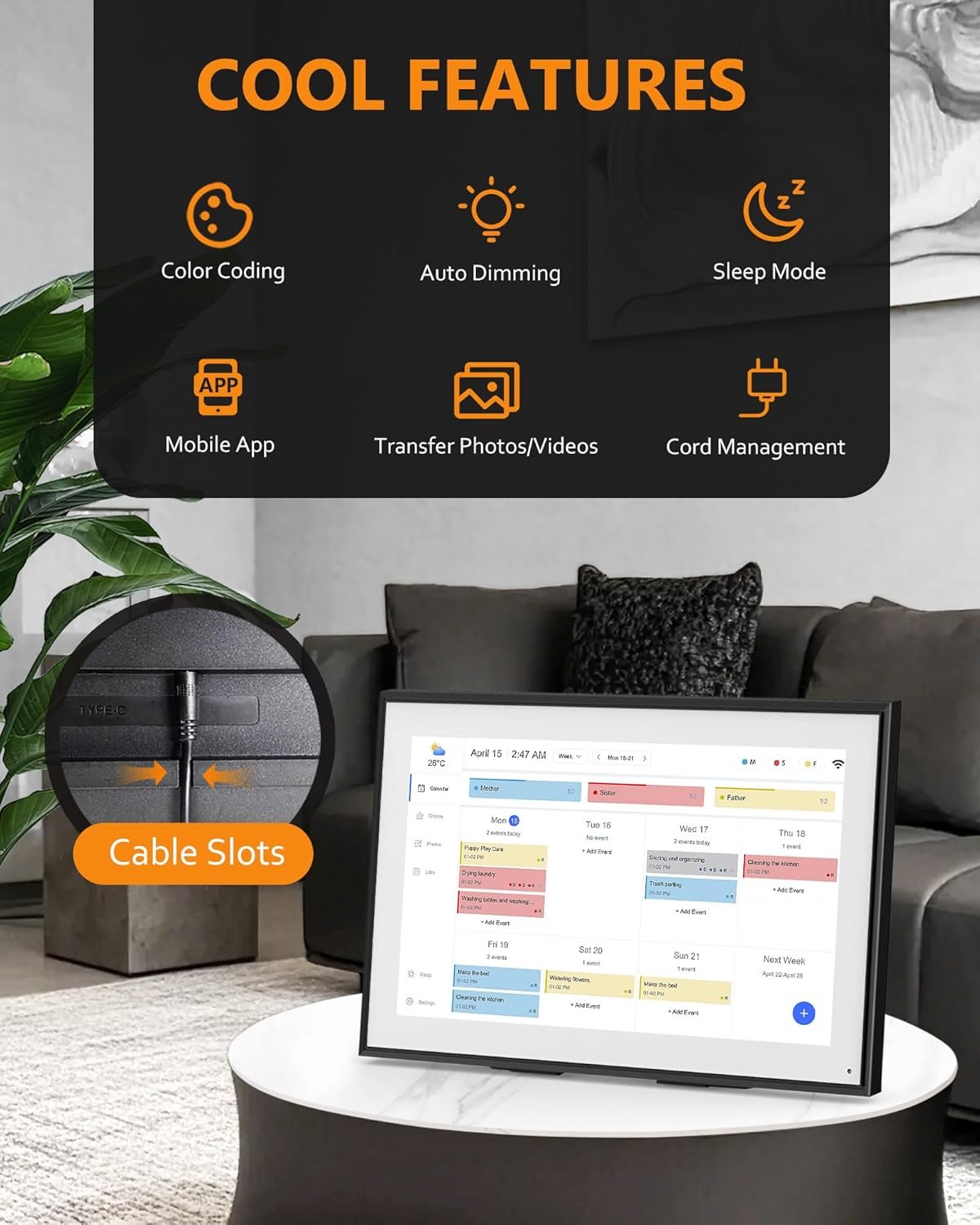 Digital Calendar, Kaclendar 15.6 Inch Electronic Calendar&Chore Chart, Smart Weekly and Monthly Planner+to Do List Notepad, 1920 * 1080P IPS Touchscreen Wall and Desk Calendar for Family Schedules - Image 6