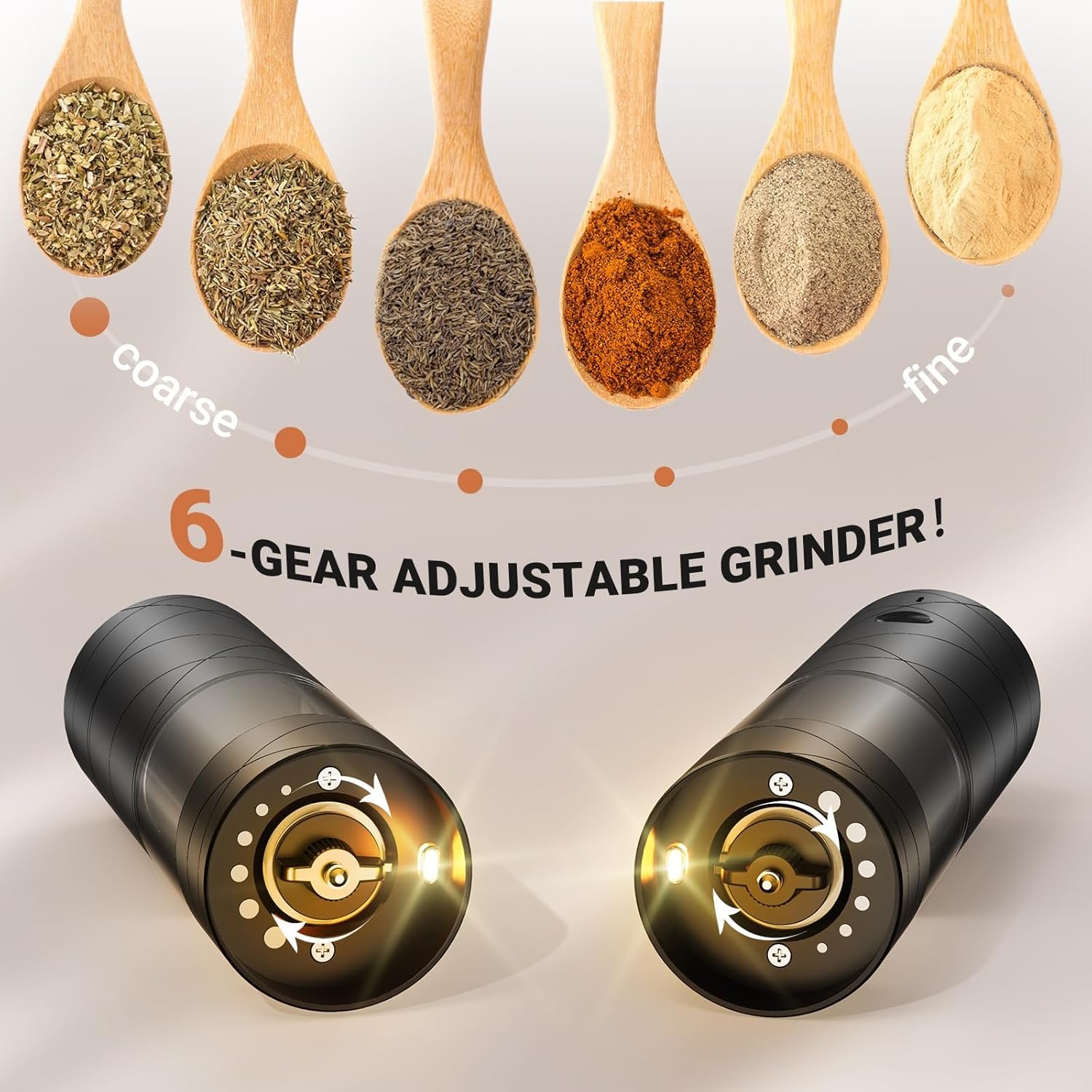 Large Capacity Electric Salt and Pepper Grinder – USB Rechargeable Salt Pepper Grinder – 6-Level Adjustable Coarseness–Automatic Salt Grinder and Pepper Mill – Easy One-Hand Operation - Image 4