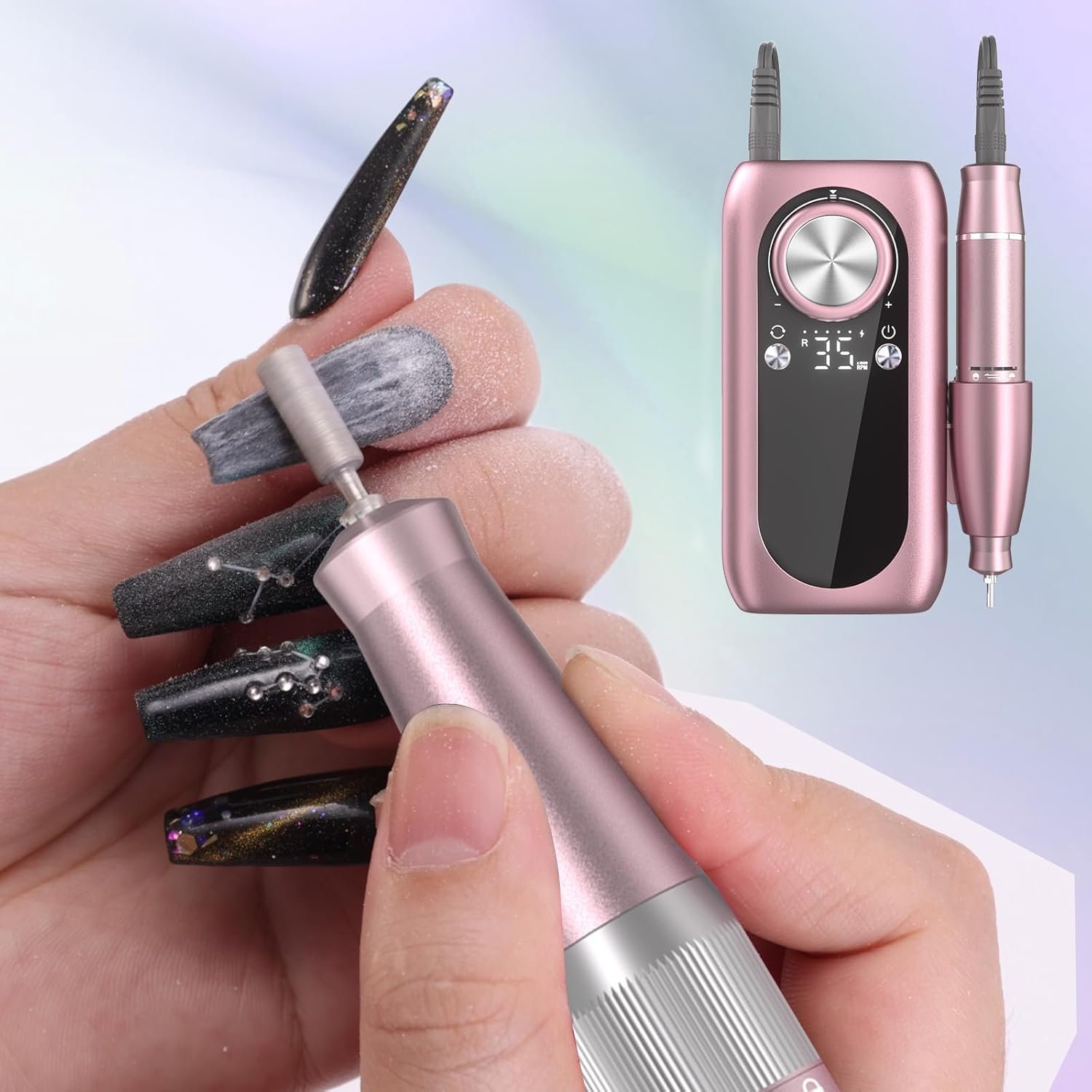 Rechargeable Nail Drill, 35000RPM Electric Nail File Machine Professional Acrylic Gel Nails Remover with Drill Bits, Portable Efiler Manicure Supplies for Polishing Grinding, Home Salon Use - Image 6