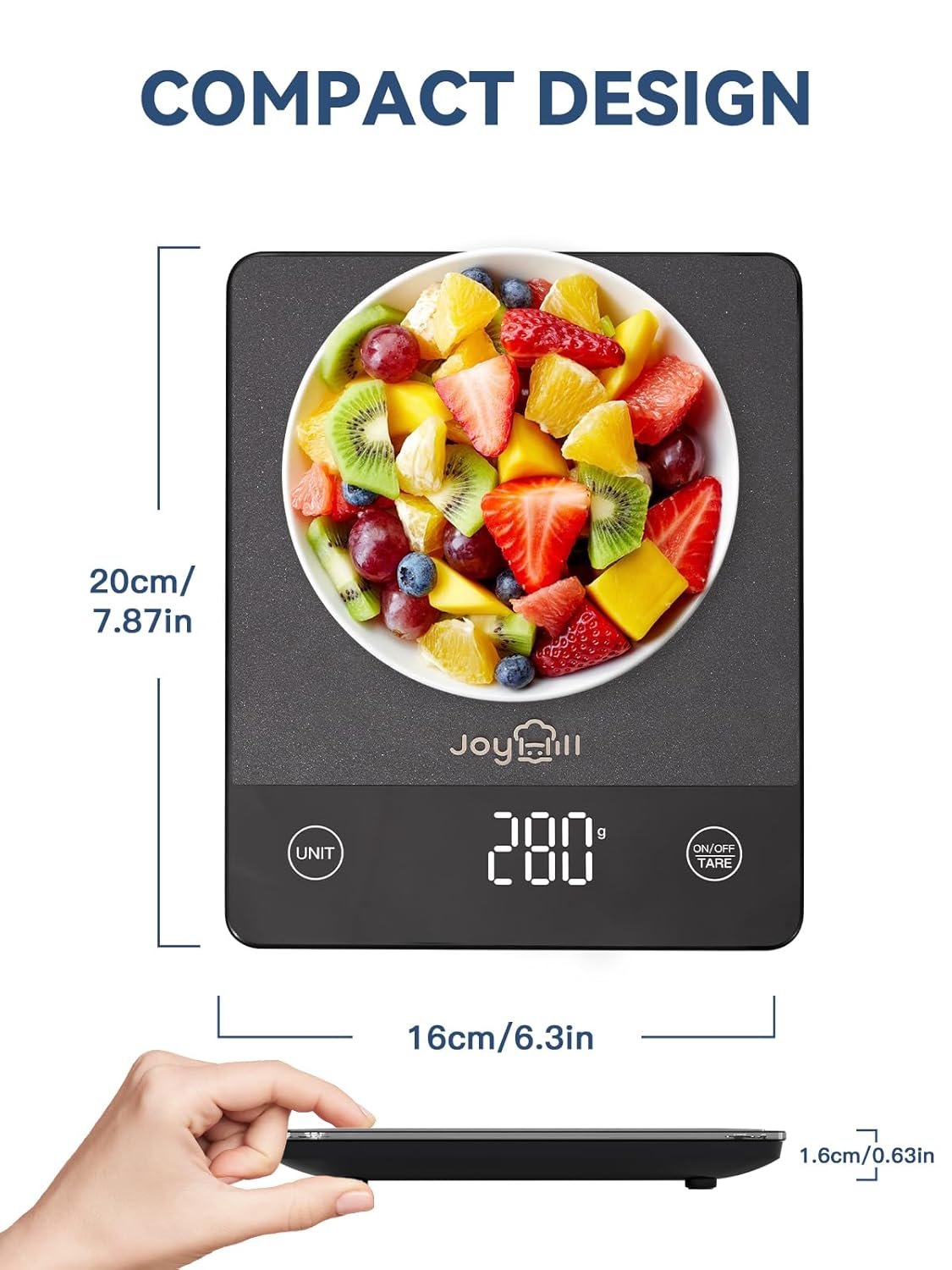 JOYHILL Food Scale, 22lb Digital Kitchen Scale Food Ounces and Grams for Weight Loss, Baking and Cooking, Premium Stainless Steel with LED Display, Batteries Included, Black - Image 8