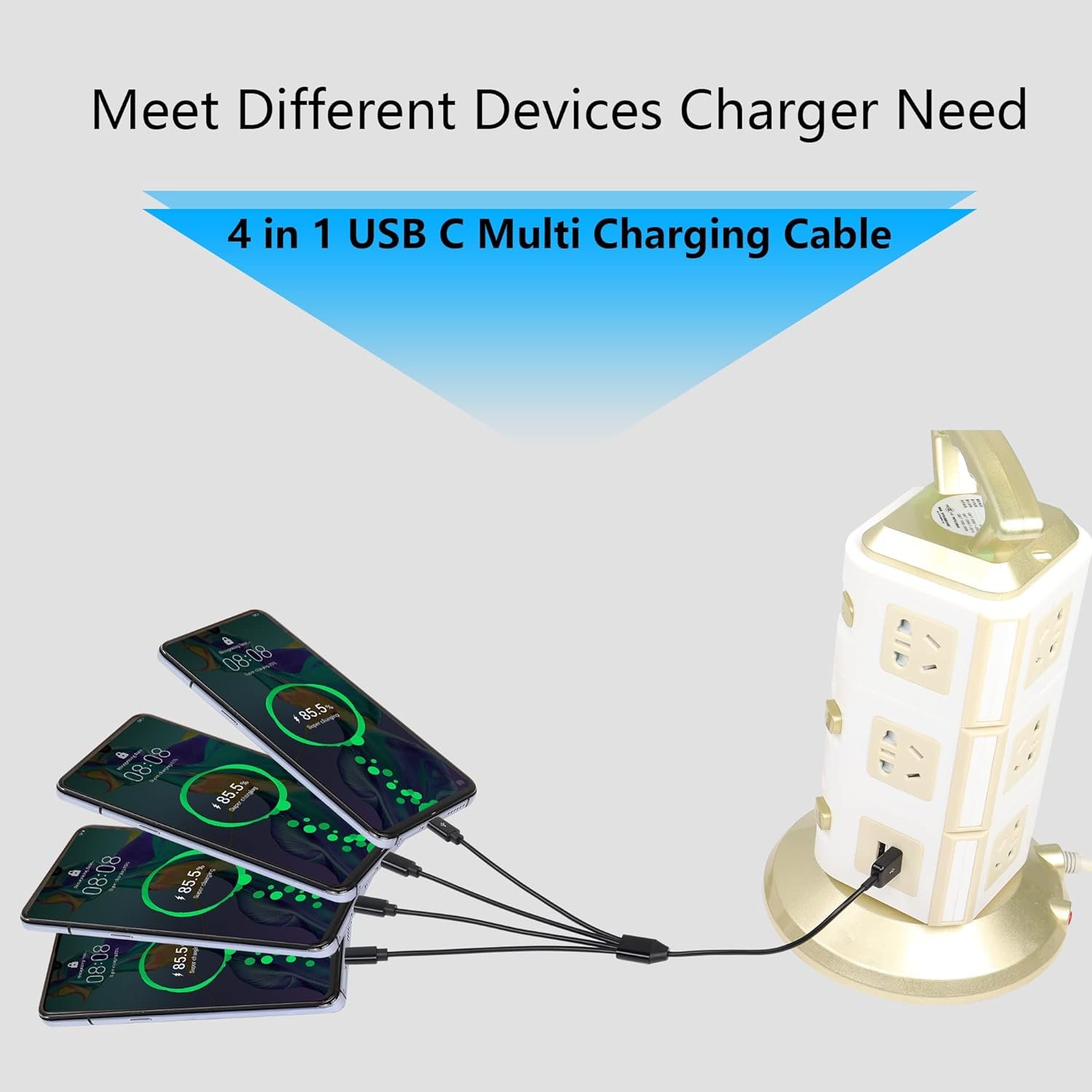 CERRXIAN USB Type C Splitter Charging Cable,1ft 4 in 1 Multi Charging Cable, USB A to 4 x USB Type C Y Splitter Data Snyc Cord(0.3m-4 USB C, Black) - Image 8