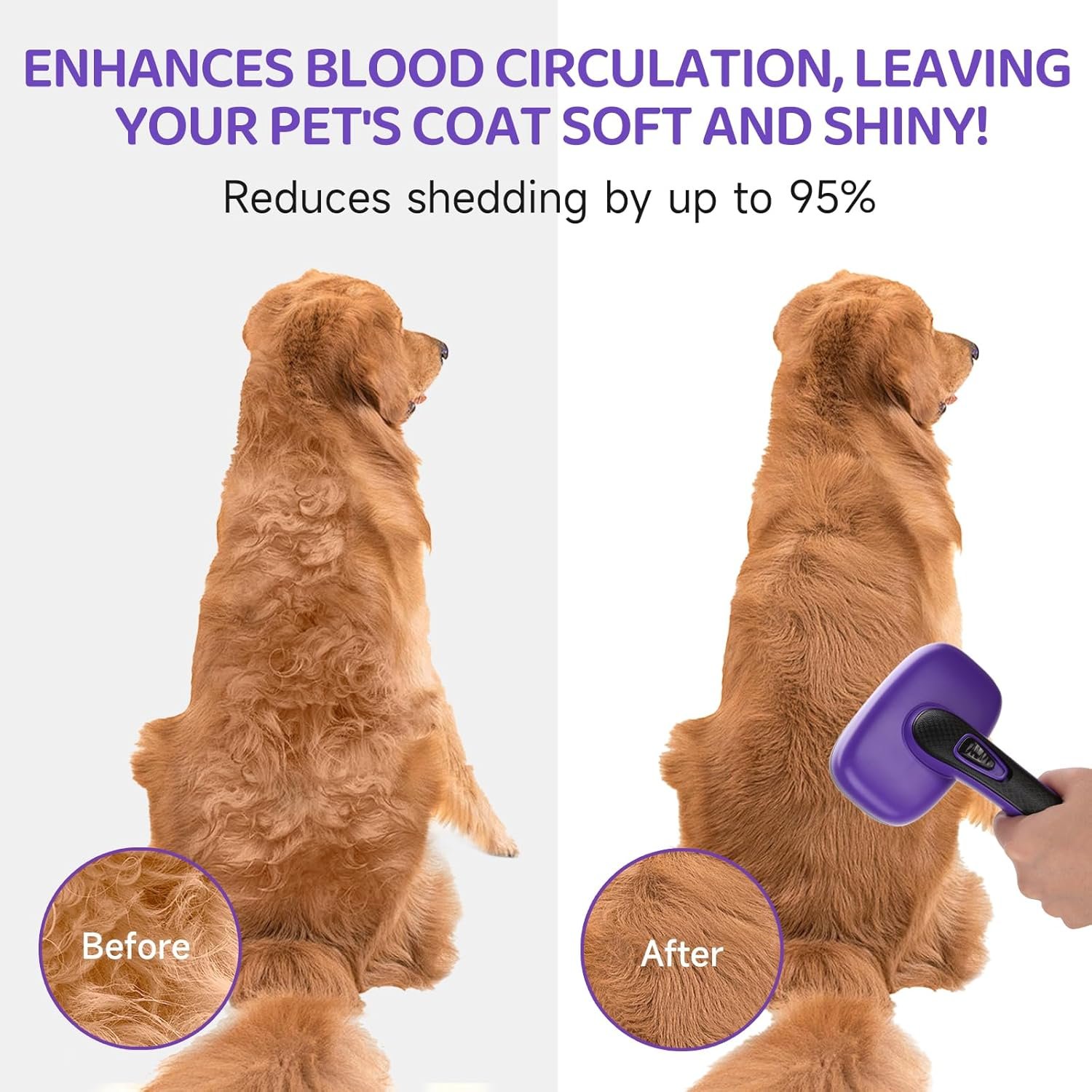 Dog Brush Kit – 3 PCS Grooming Set with Self-Cleaning Brush, Undercoat Rake & Pet Bath Brush. Great for Shedding, Tangles & Dirt Removal – Ideal for Long & Short Haired Dogs & Cats, Purple - Image 7