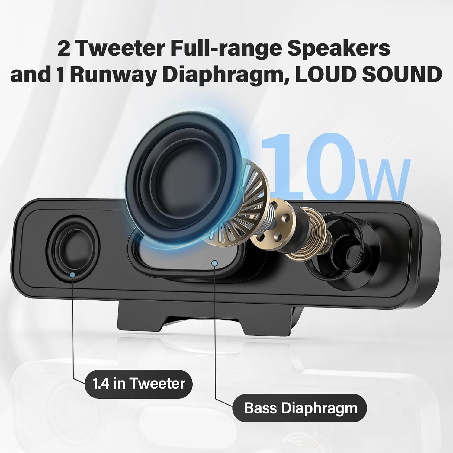 Computer Speakers for Desktop Pc, Monitor Speakers for Laptop,Pc Speakers with Loud Sound,Volume Control Easily Clamps to Monitors(USB-C to USB Adapter Included) (Black) - Image 3