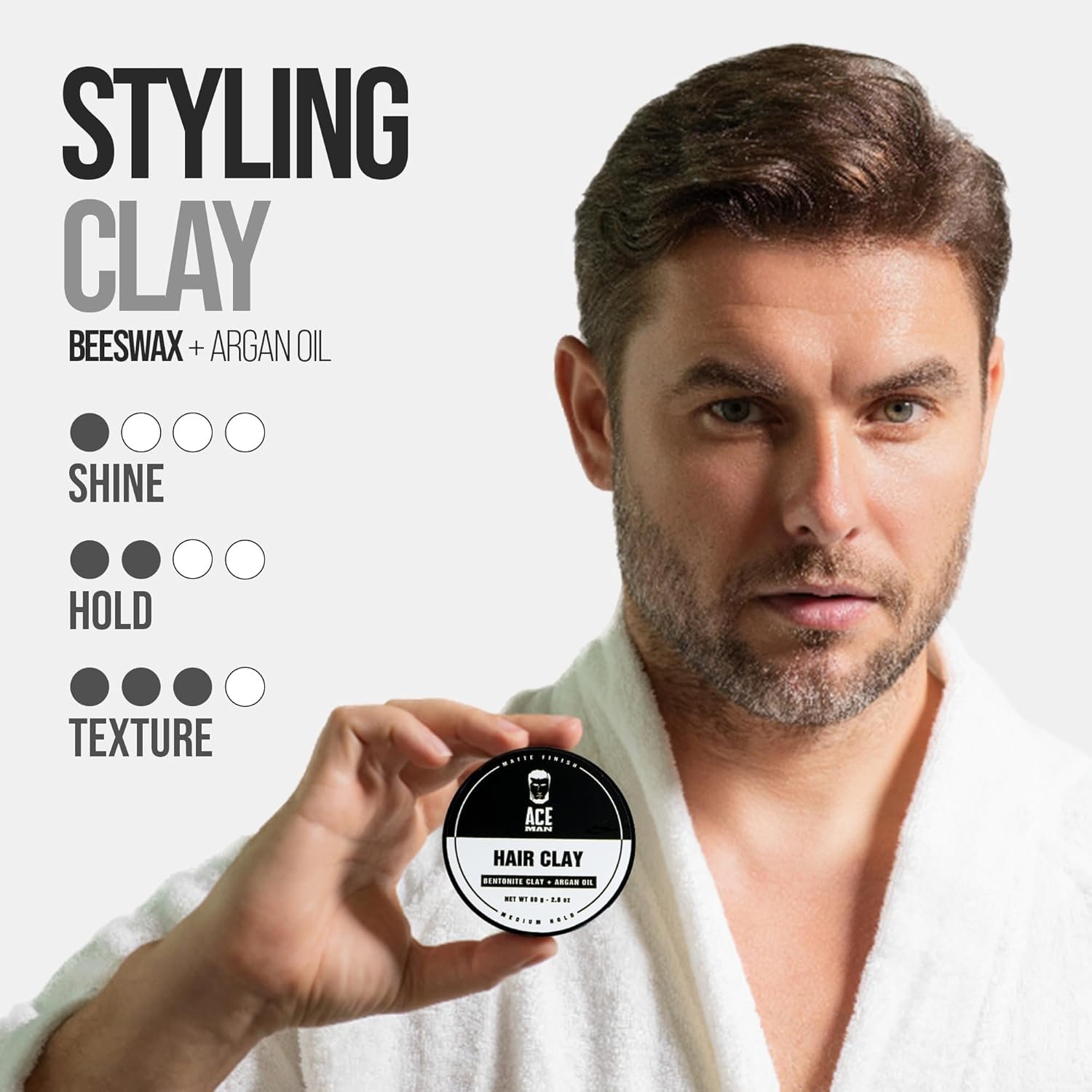 AceMan Hair Styling Clay - Medium Hold Matte Finish - Creates Volume & Texture - No Shine or Grease - Molding Cream For Men - Barber Approved (2.8 Oz) - Image 5