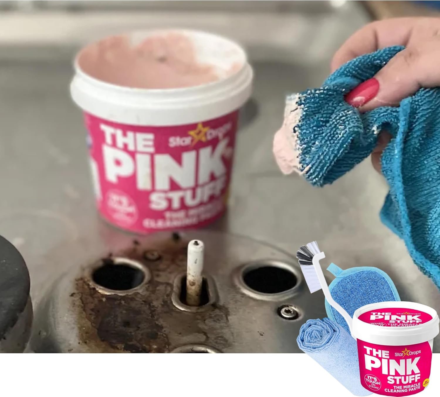 FII The Pink Stuff - The Miracle All Purpose Cleaning Paste, Bundle with Microfiber Towel, Scrub Brush & Scouring Pad - Image 4