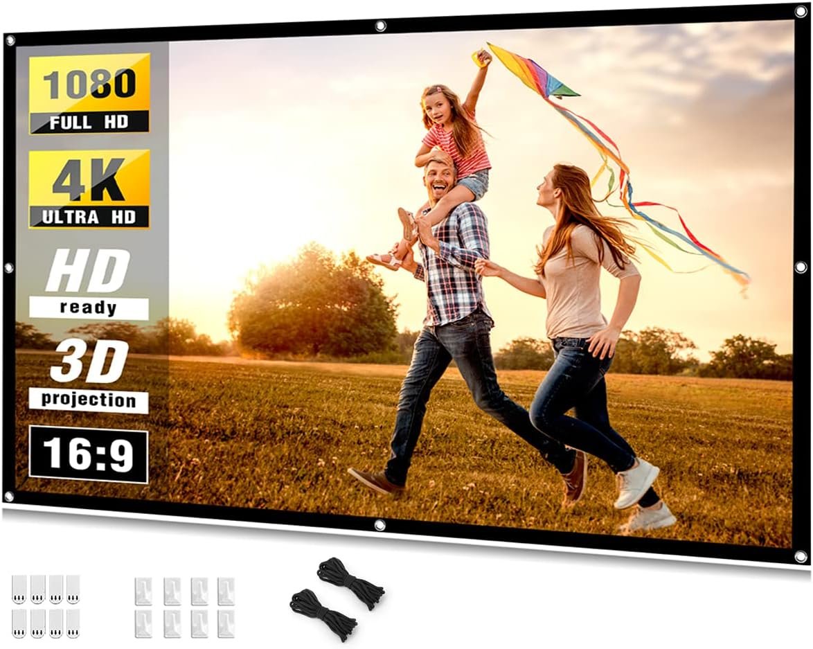Taotique 4K Movie Projector Screen, 16:9 HD Foldable and Portable Anti-Crease Indoor Outdoor Projection Double Sided 84 inch Video Projector Screen for Home, Party, Office, Classroom - Image 2
