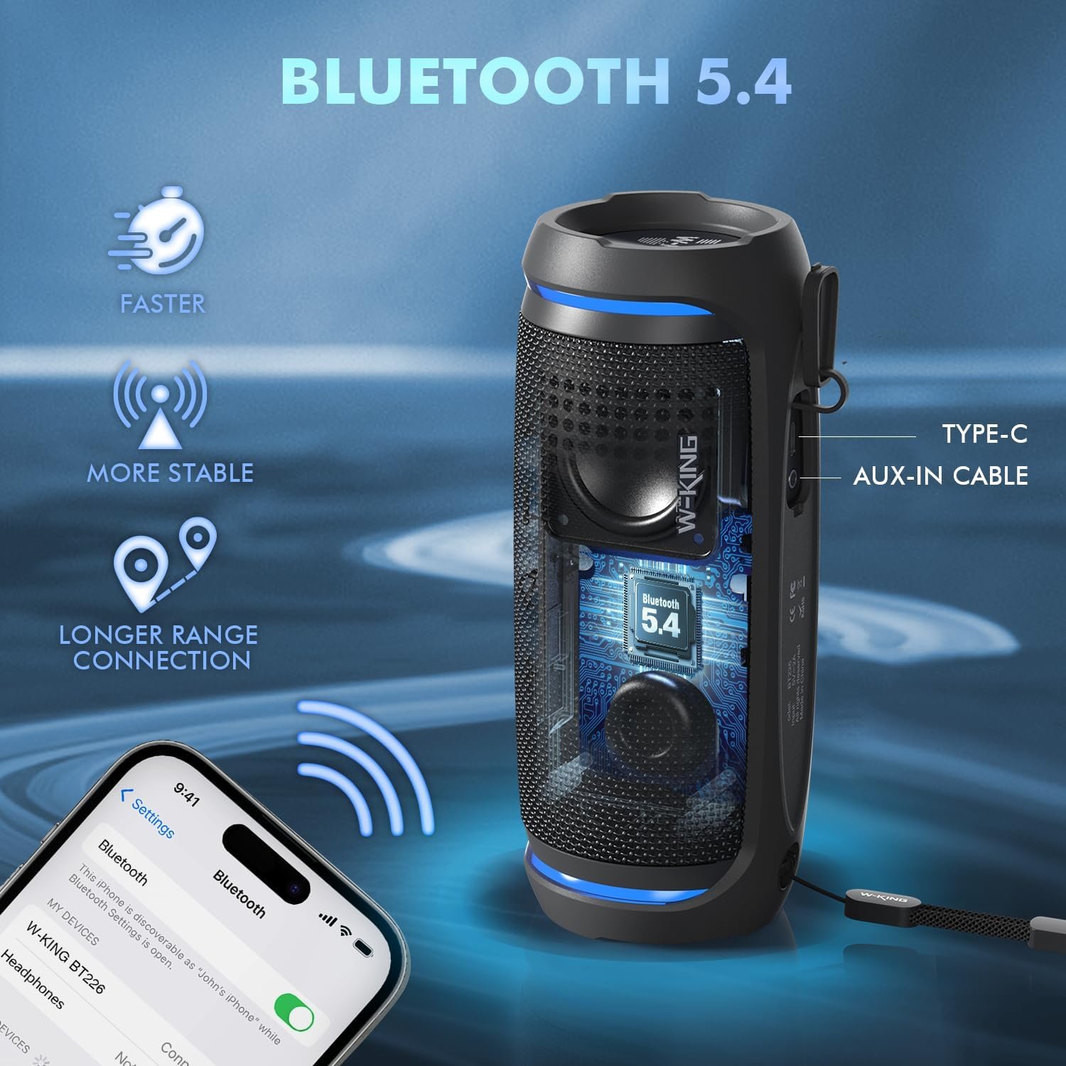 W-KING Portable Bluetooth Speaker Wireless, 36W Deep Bass, 360° Stereo Sound, IPX6 Waterproof, 24H, BT 5.4, Stereo Pairing, EQ, Small Loud Speakers for Outdoor, Party, Golf, Travel, Home, Beach,Shower - Image 6