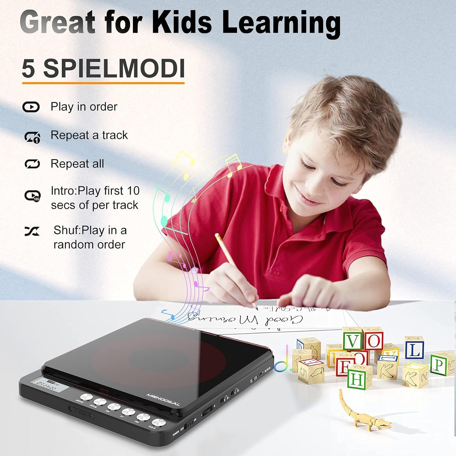 Portable CD Player with Built-in Speakers, MONODEAL Rechargeable CD Player for Car and Personal Use, Small Anti-Skip CD Player with Dual Headphone Jacks (Black) - Image 5