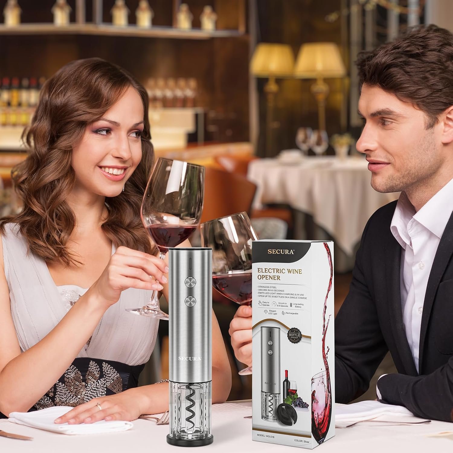 Secura Stainless Steel Electric Wine Opener, Rechargeable Automatic Home Wine Bottle Opener with Foil Cutter & Charging Cable, Reusable Corkscrew Wine Opener Electric for Wine Lovers, Silver - Image 8