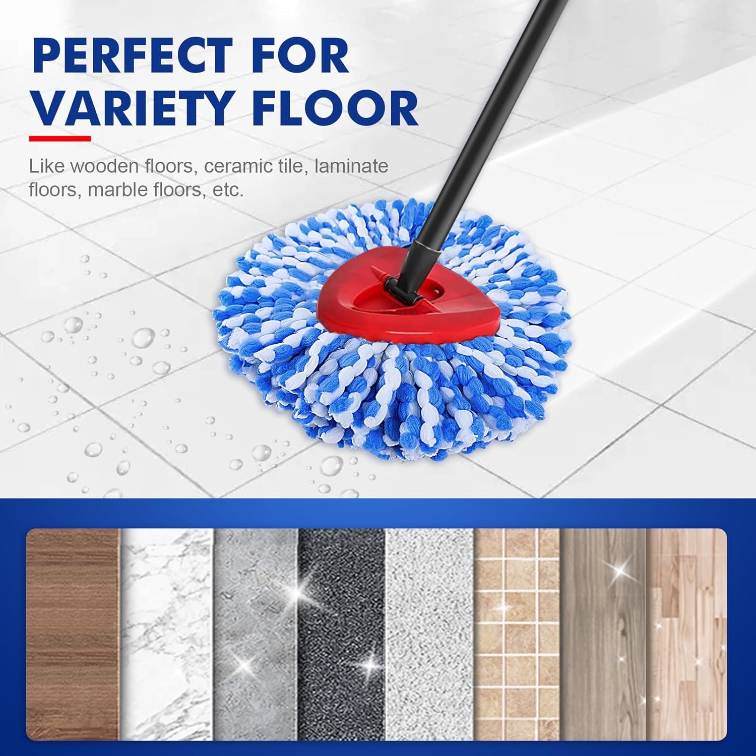 5 Pack Mop Heads Replacements Compatible with Spin Mop and Bucket 2 Tank System, Microfiber Mop Head Refills for All Hard Surface Floor, Washable and Reusable - Image 6