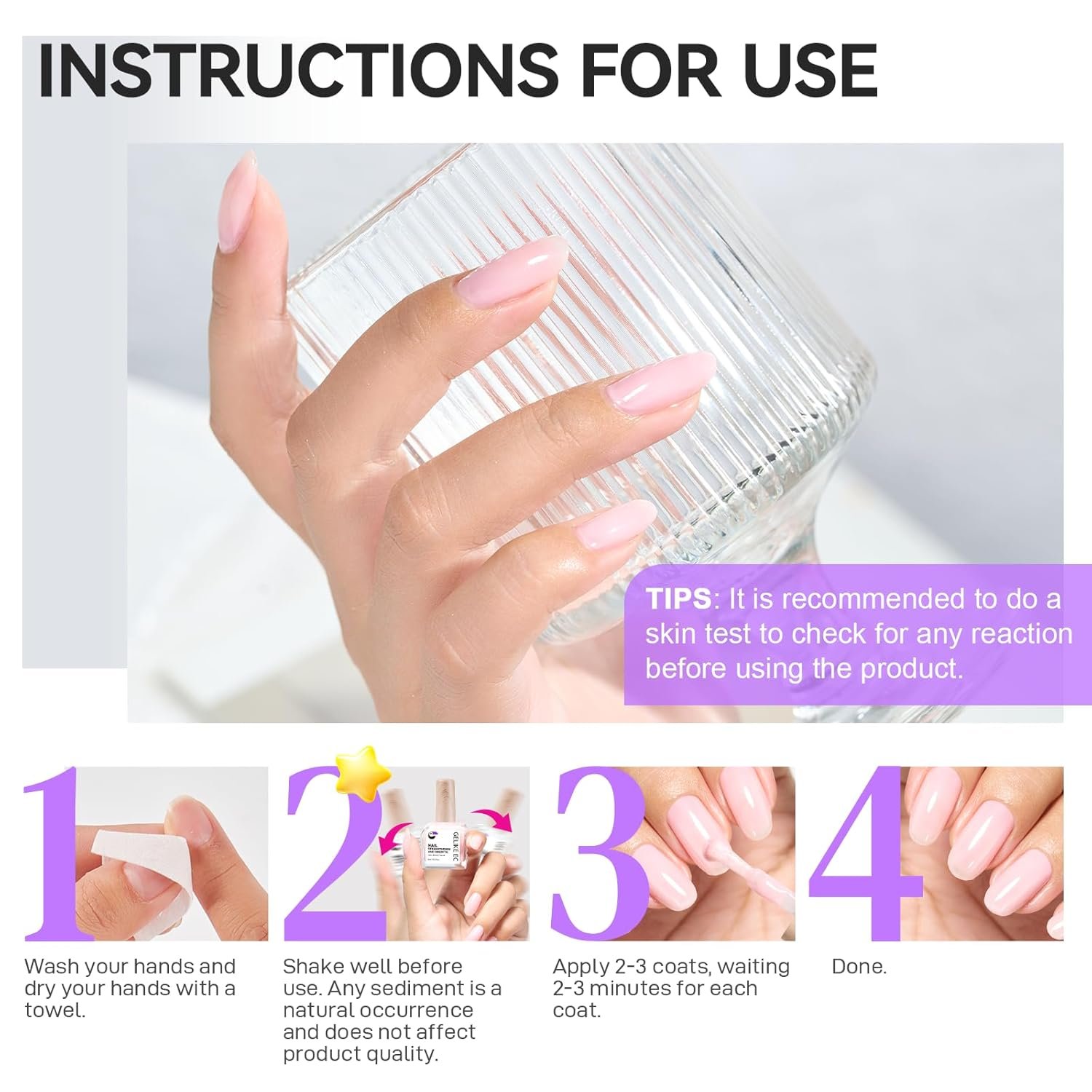 Gelike EC Nail Growth Treatment: Natural Nail Strengthener for Weak and Damaged Nails, Protein Nail Hardener for Home Salon Work, Pink - Image 9