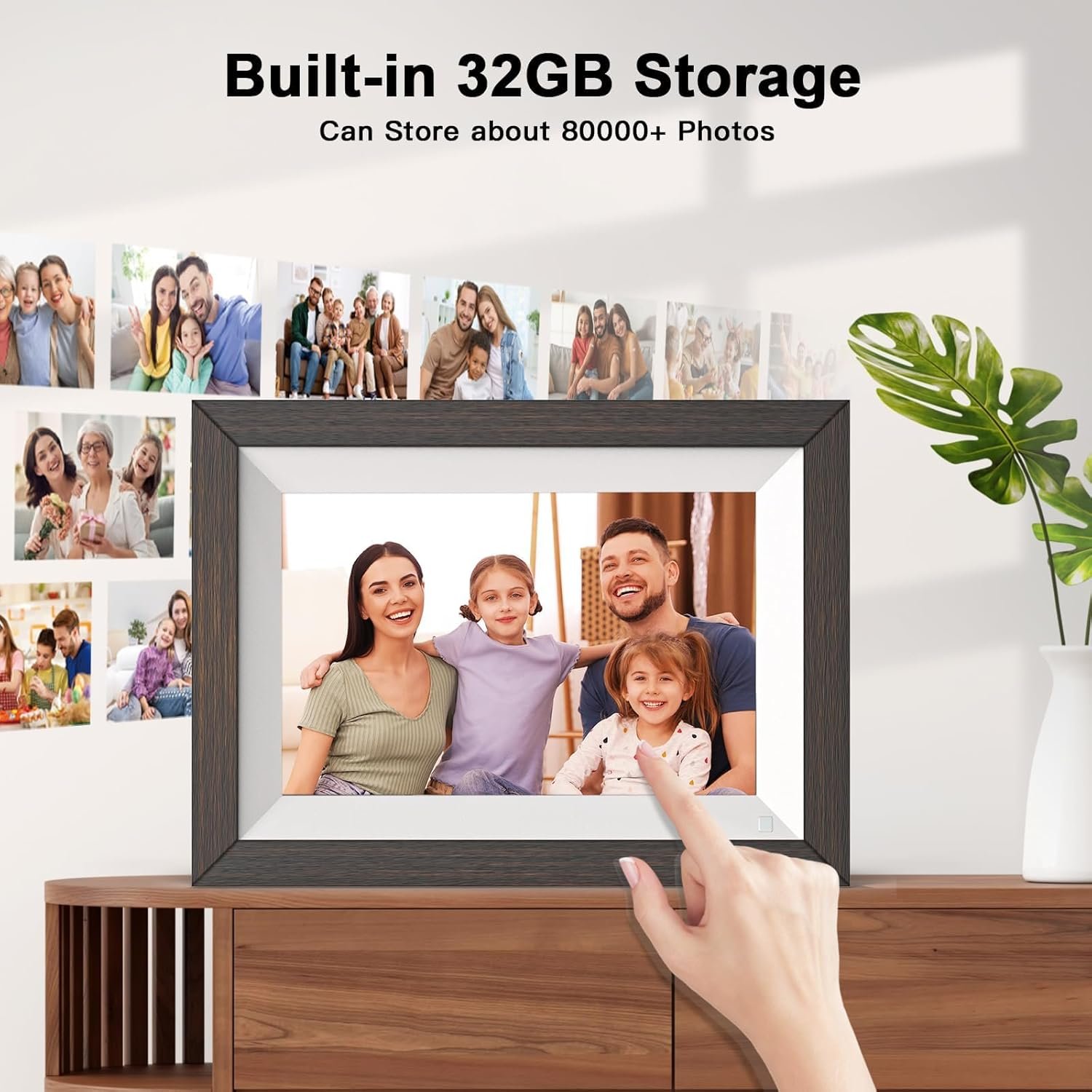 Digital Picture Frame 10.1" Wood -Smart-Photo-Frame - 32GB WiFi Frame 1280 * 800 IPS Touch Screen, Auto-Rotate, Motion Sensor, Share Photo Video Via App Email,Unlimited Cloud Storage, Gift for Mother - Image 3