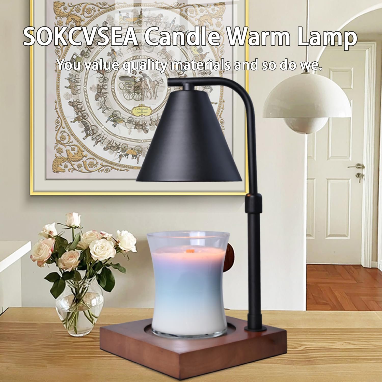 SOKCVSEA Candle Warmer Lamp - Candle Lamp Warmer with Timer Height Adjustable, Birthday Gifts for Mom Women, House Warming Gifts New Home Decor, Wax Melt Candle Warmer with 2 Bulbs 5-Black - Image 4