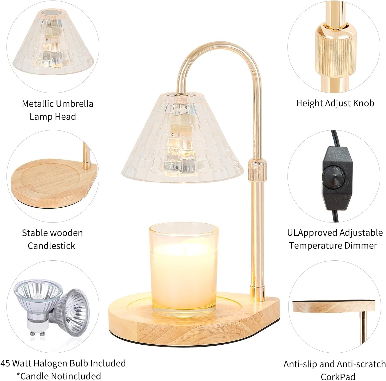 Candle Warmer Lamp with Dimmable - Candle Wax Warmer Lamp with 2 Bulbs,Height Adjustable Candle Melting Light Compatible Large & Small Size Jar Candles for Home Decor Gift - Image 2