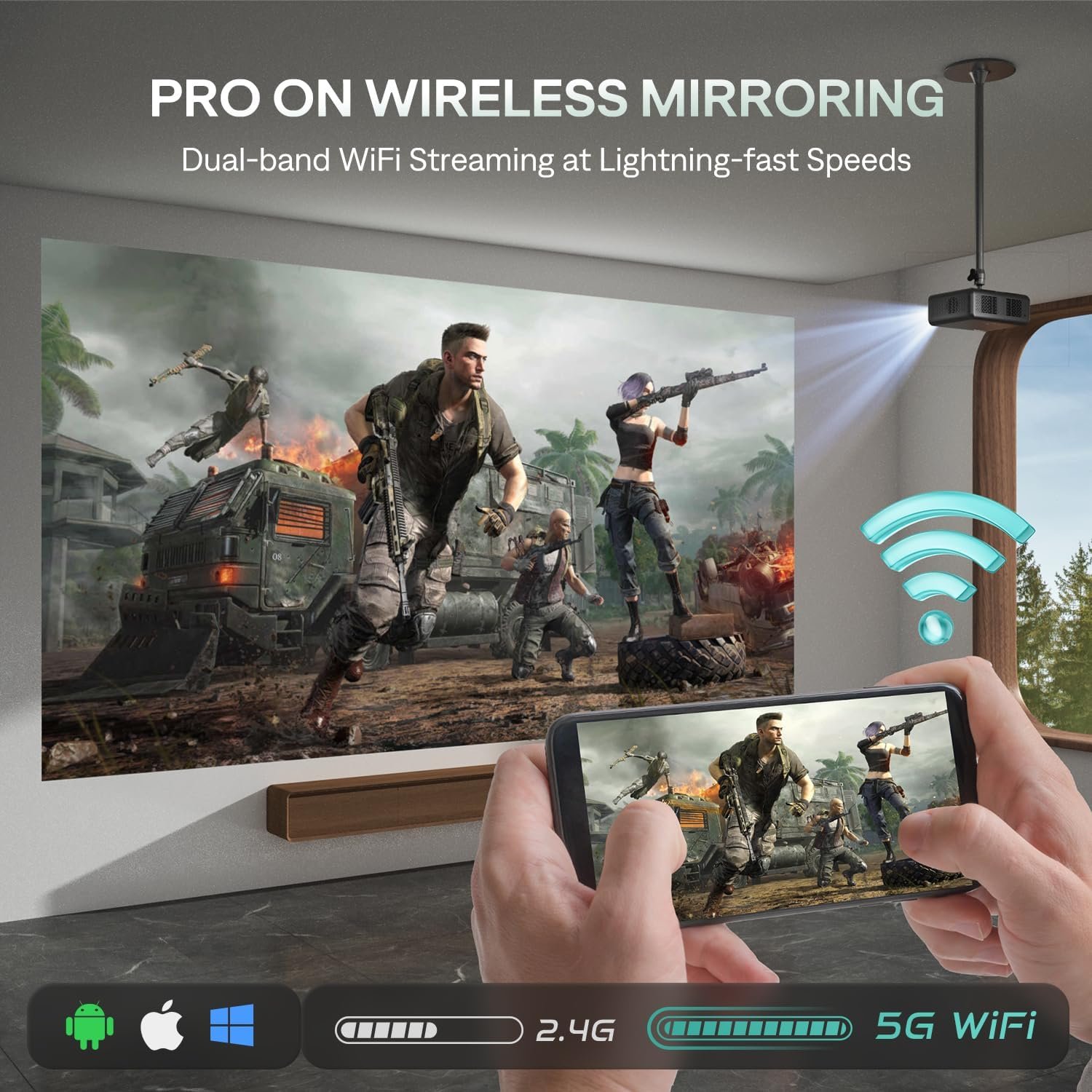 EAZZE D1 Pro Smart Projector with WiFi and Bluetooth, Netflix Official, 20W Speakers, Dolby Audio & dbx-tv Total Sonics, Auto Focus & Keystone, Native 1080P Portable Outdoor Movie Projector - Image 7