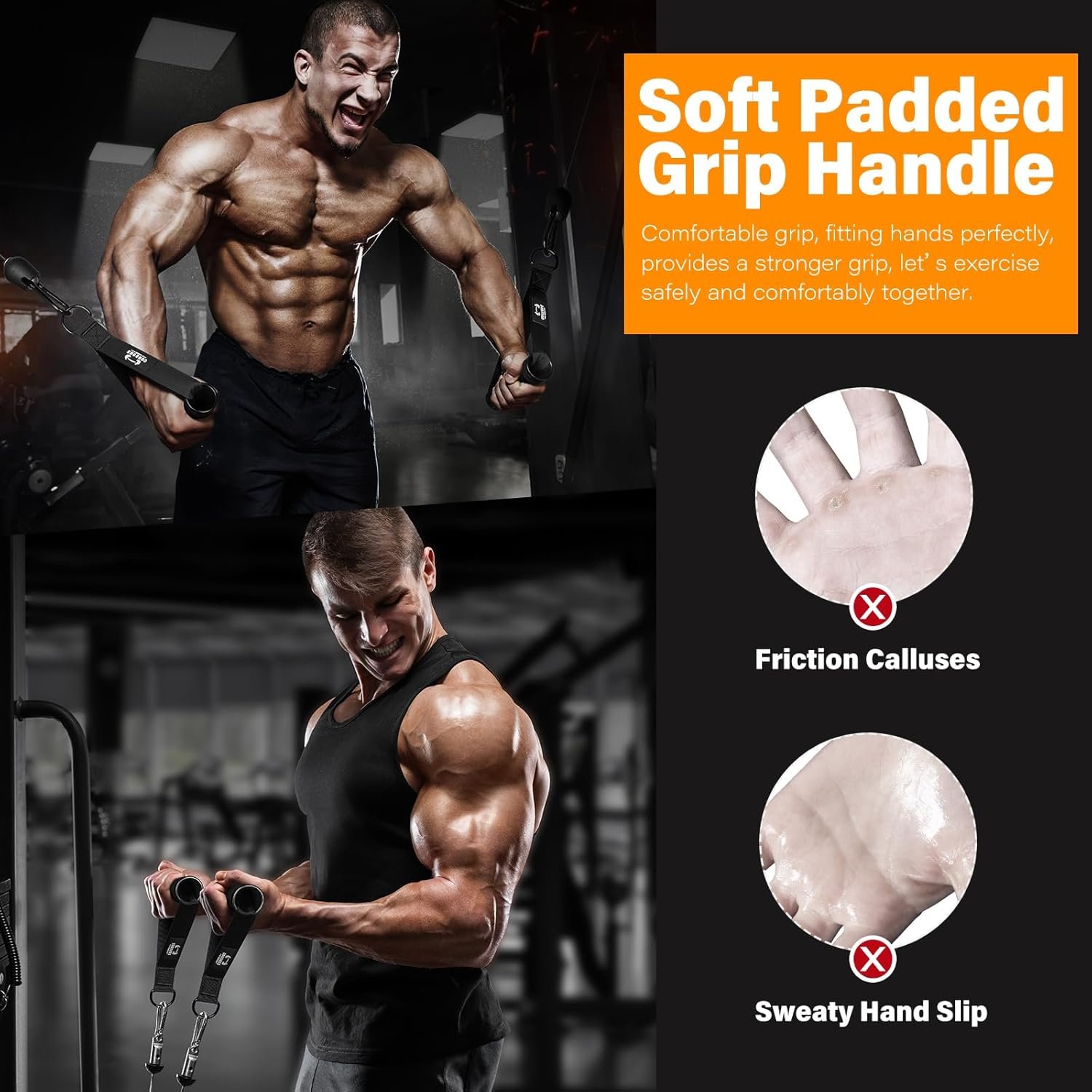 Heavy Duty Exercise Handles, Gym Handles for Cable Machine Attachment, Grip Gym Equipment, Resistance Bands, and Weight Lifting (Set of 2) - Image 5