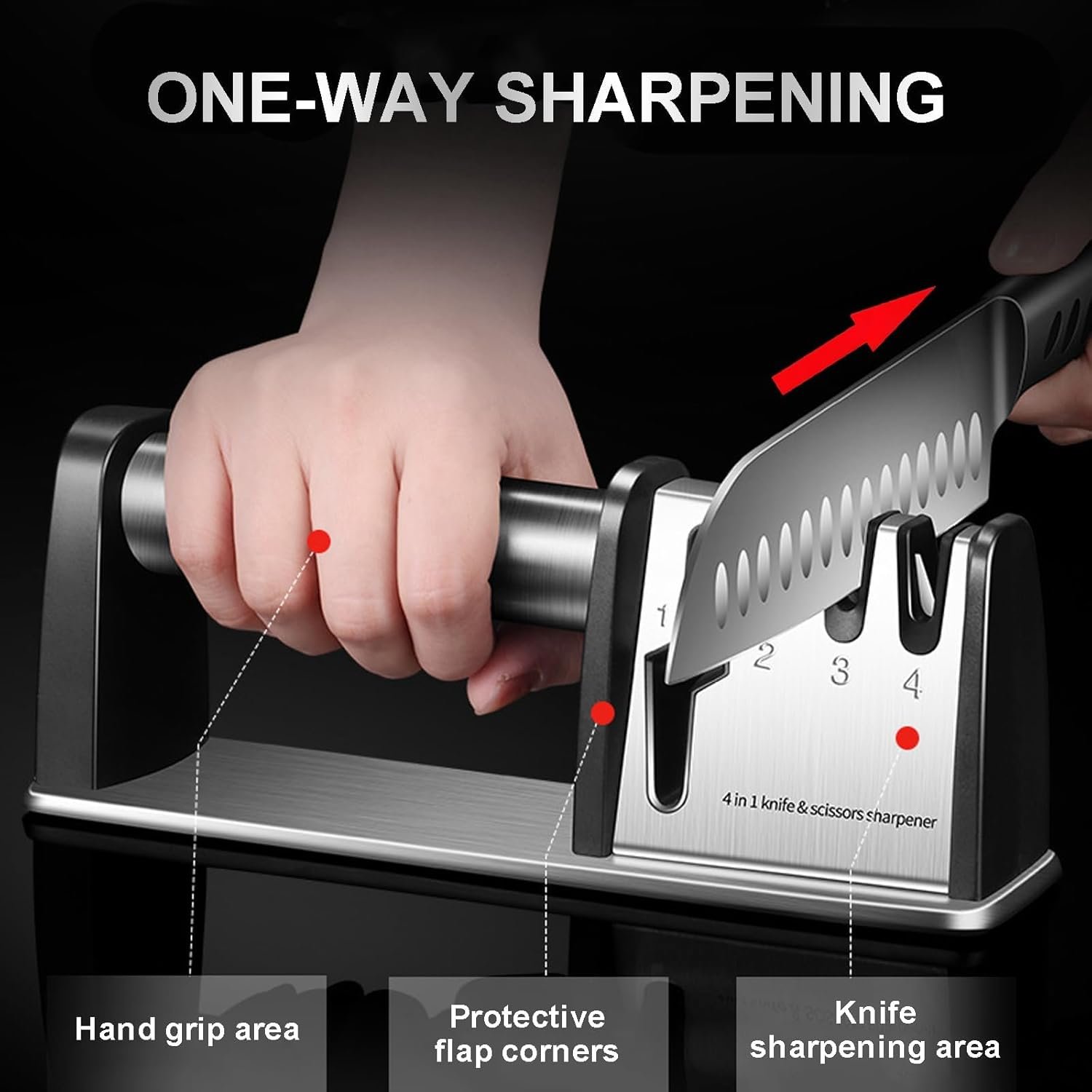 Knife Sharpener, 4 in 1 Kitchen Blade and Scissors Sharpening Tool, Powerful Professional Chef's Kitchen Knife Accessories, Chef Knife Sharpener - Image 4