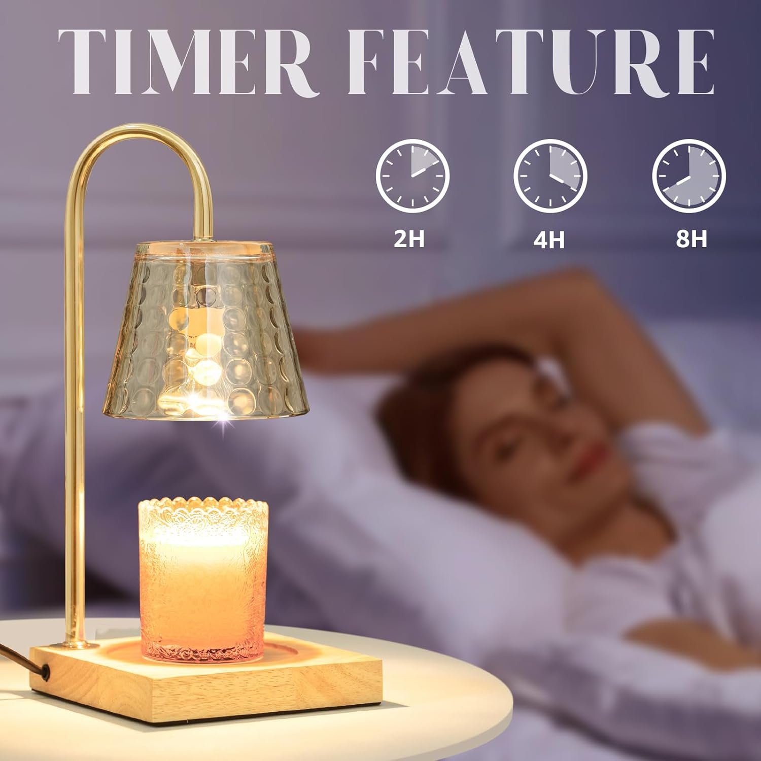 Mocalido Candle Warmer Lamp with Timer, Dimmable Electric Candle Warmer, Christmas Birthday Gifts for Women Mom, Candle Top Melting, Glass Candle Heater Lamp for Scented Jar Candles, Amber - Image 4