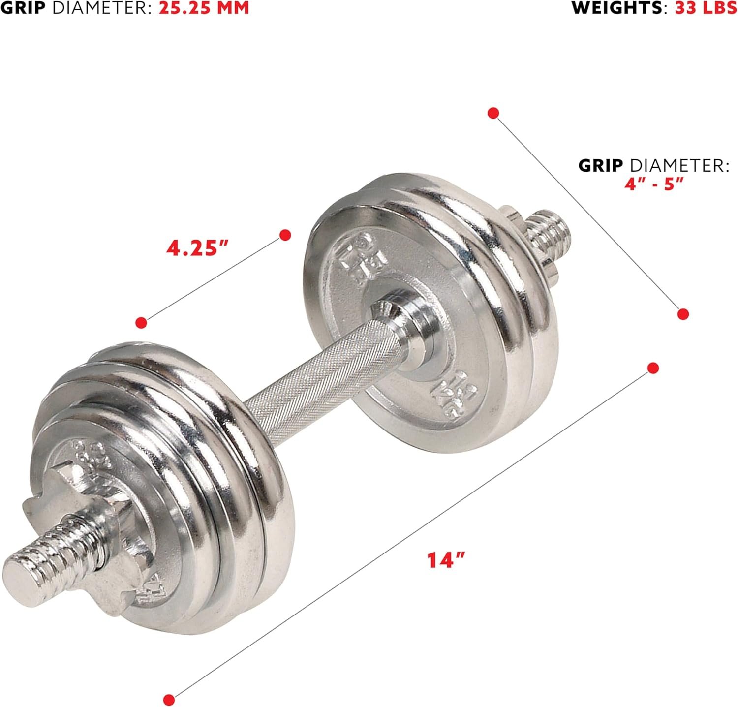 Sunny Health & Fitness Elite Adjustable Dumbbell 15/25/35/45/55 LB (Single Dumbbell) Space Saver, Secure Quick-Lock, Anti-Slip Steel Handle, Home Gym Fitness Optional Chrome Dumbbell Set (Pair) 33 LB - Image 5