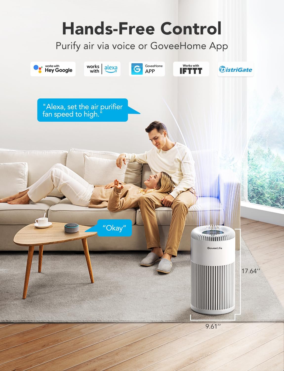 GoveeLife Smart Air Purifiers for Bedroom, with WiFi Alexa Control, HEPA 24dB Quiet Air Purifier with Fragrance Sponge, RGB Night Light Bundle with GoveeLife Hygrometer Thermometer H5104 - Image 3