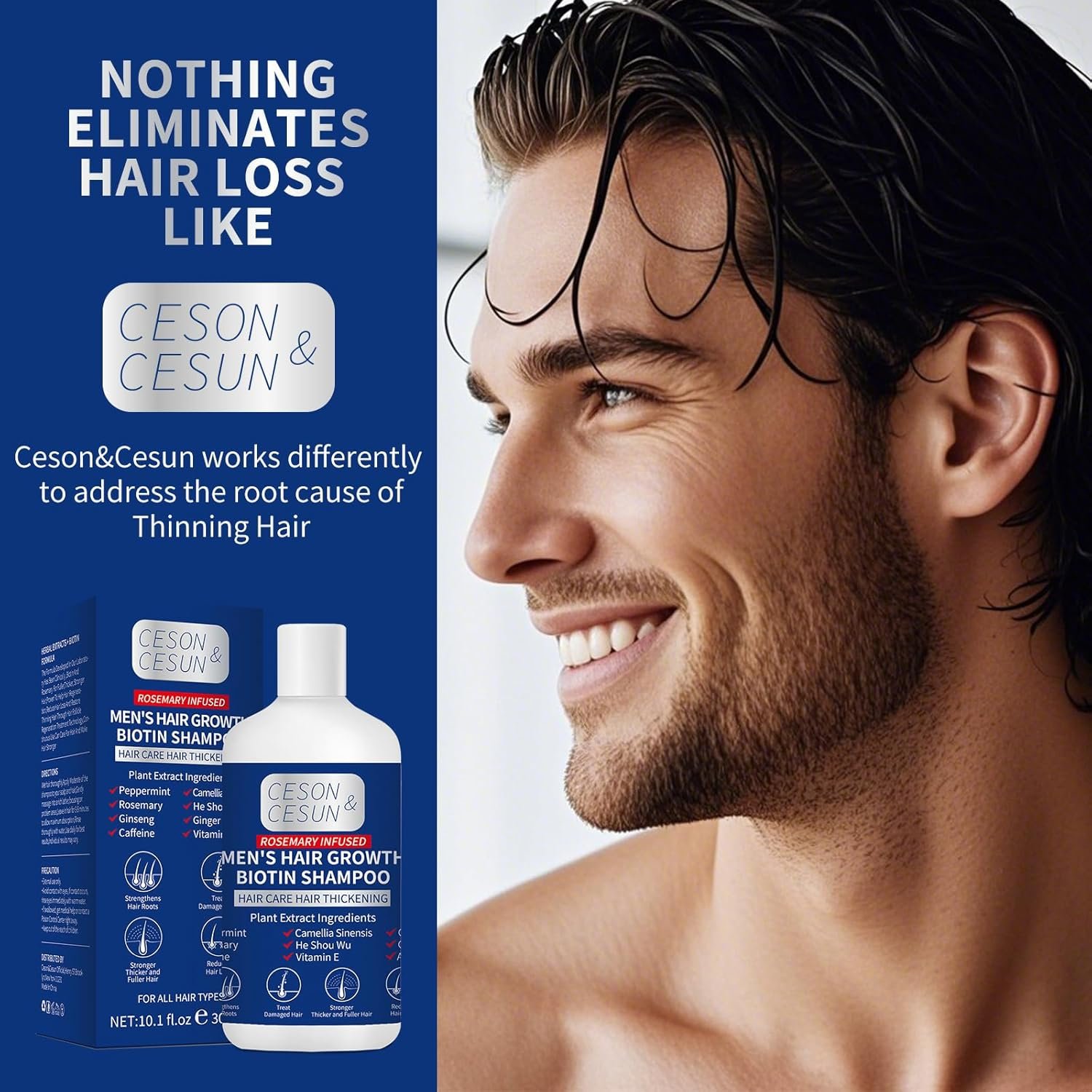 Ceson&Cesun Hair Growth Shampoo Organics Anti-Thinning Biotin Thickening Shampoo Infused with Rosemary, CLINICALLY TESTED Effective - Strengthening Hair Thickening Products for Men & Women 10.1 Oz - Image 13