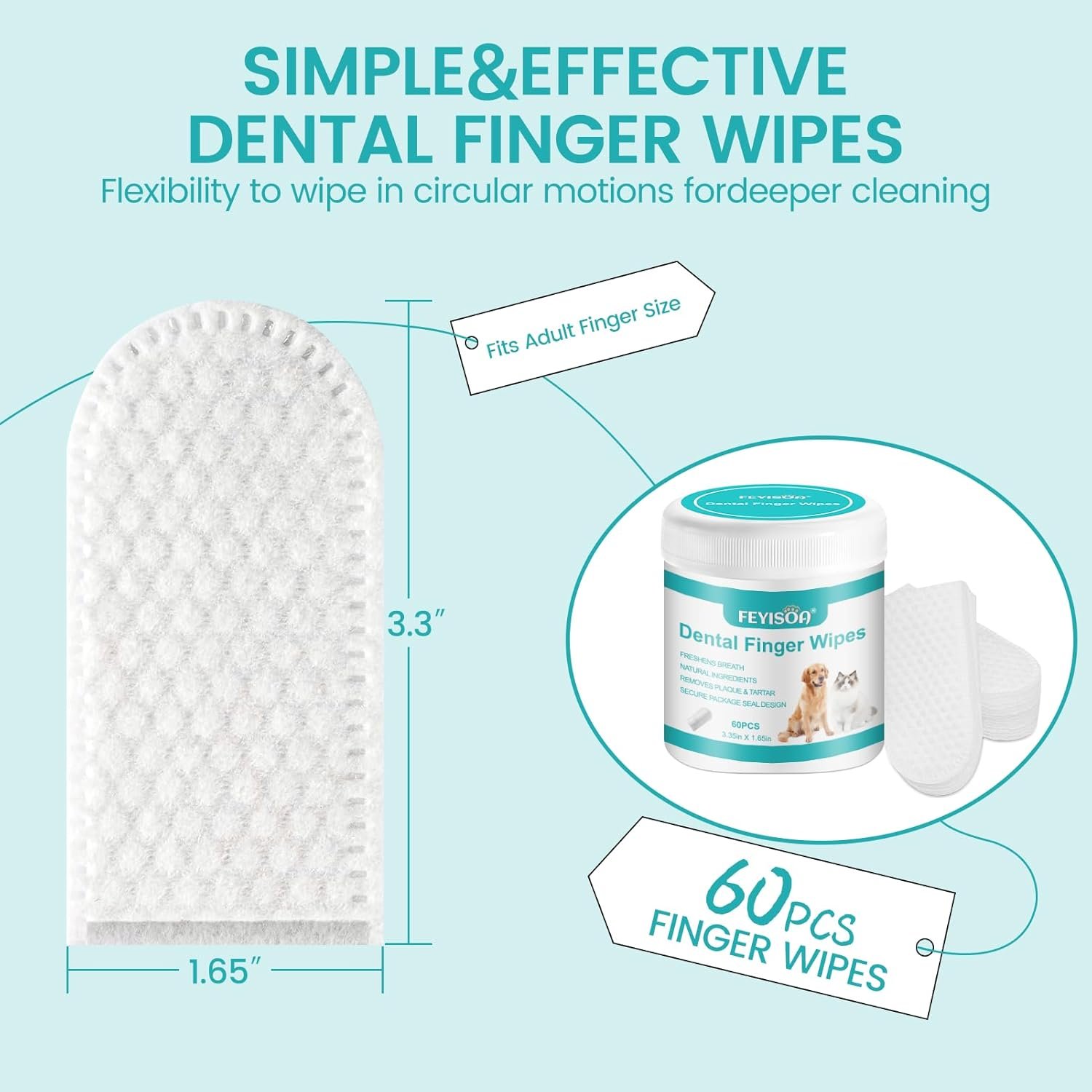 pet Dental Wipes, Dog Teeth Cleaning Wipes, cat Dental Finger Wipes, Green Tea Extract Wipes, pet Oral Health Wipes, Vet-Approved pet Wipes, Double-Sided pet Wipes. - Image 7