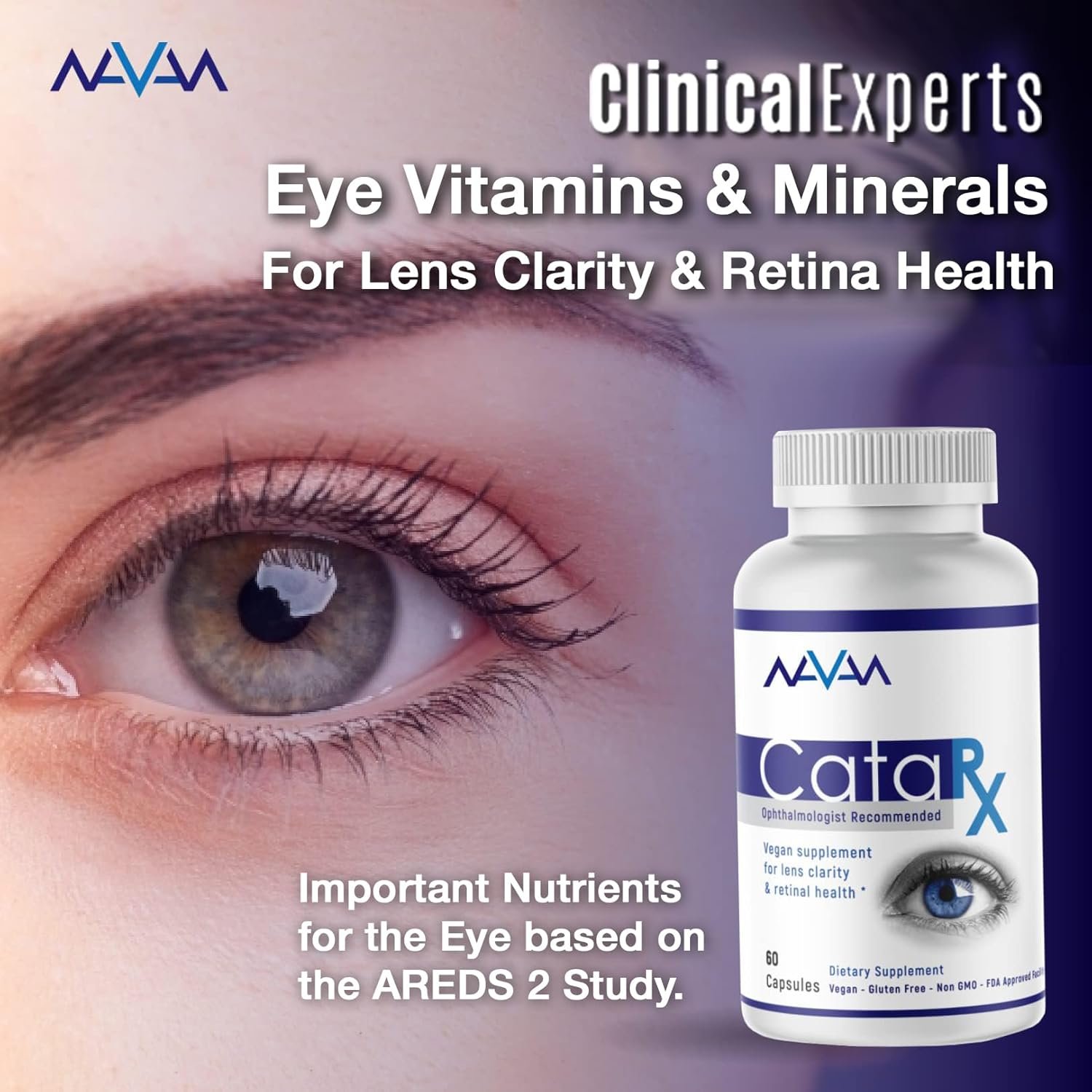 Navan CataRx Antioxidant AREDS 2 Eye Vitamins & Minerals Supplement for Lens Clarity & Retina Health by Clinical Experts - Lutein, Zeaxanthin, Zinc, Vitamin C, NAC - Kosher Certified, 60 Capsules - Image 3