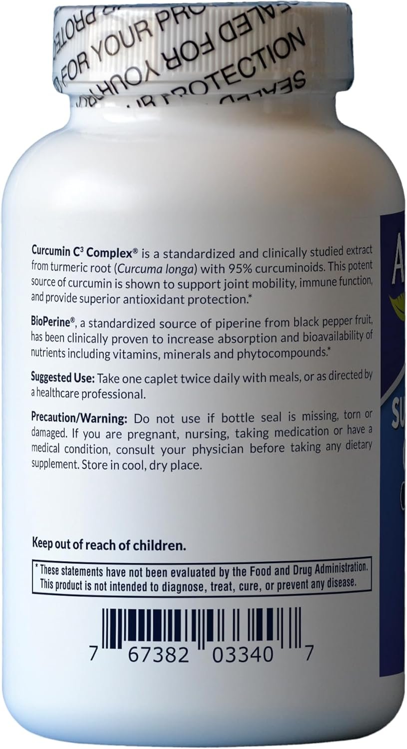 AFI Super Curcumin C3 Complex, 1000mg, Turmeric 95% no oxalates, Black Pepper Extract, Max Absorption for Joint Health, Vegetarian, Gluten-Free, Non-GMO - Image 3