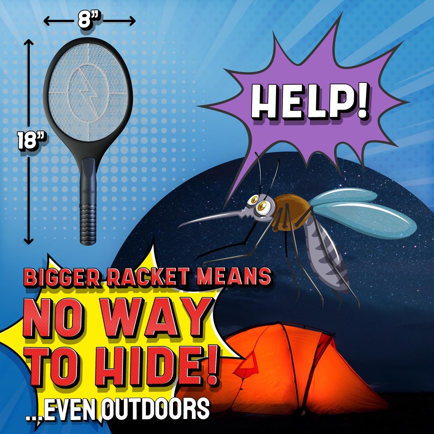 Bug Zapper Racket - Electric Fly Swatter & Mosquito Zapper for Indoor/Outdoor Insect Control - Battery-Operated Tennis Racket Zap - Lightweight & Portable High Voltage Bug Zapper - Black Mamba - Image 7