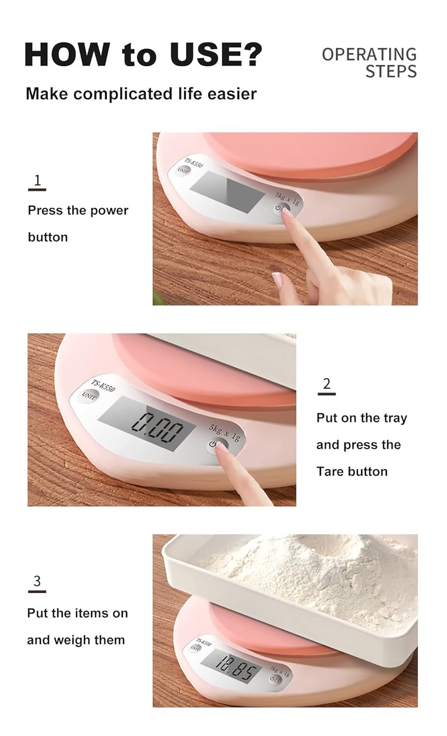 YRY Ultra Precise Kitchen Scale - The Ultimate Baking and Cooking Companion - 6.6lbs (3kg) Capacity, 0.0035 oz (0.1g) Graduation, Large LCD Display, and Tare Function, and ML Unit - (Pink 3kg/0.1g) - Image 9