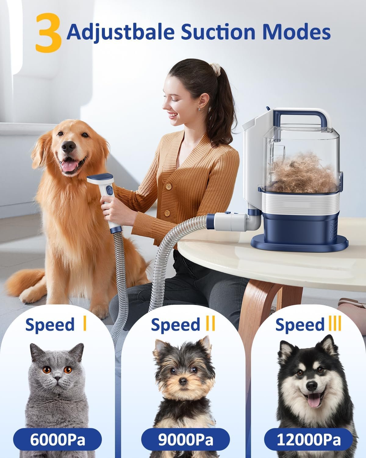 Dog Grooming Vacuum Kit, 3.2L Dust Cup Pet Grooming Vacuum for Dogs Cats with Cordless Clipper, 12000pa 6 Pet Grooming Tools Dog Brush Vacuum for Shedding Home Cleaning, Low Noise Dog Cat Hair Remover - Image 9